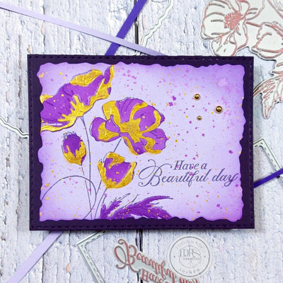 Purple Flower Letterpress Card with Gold Accents