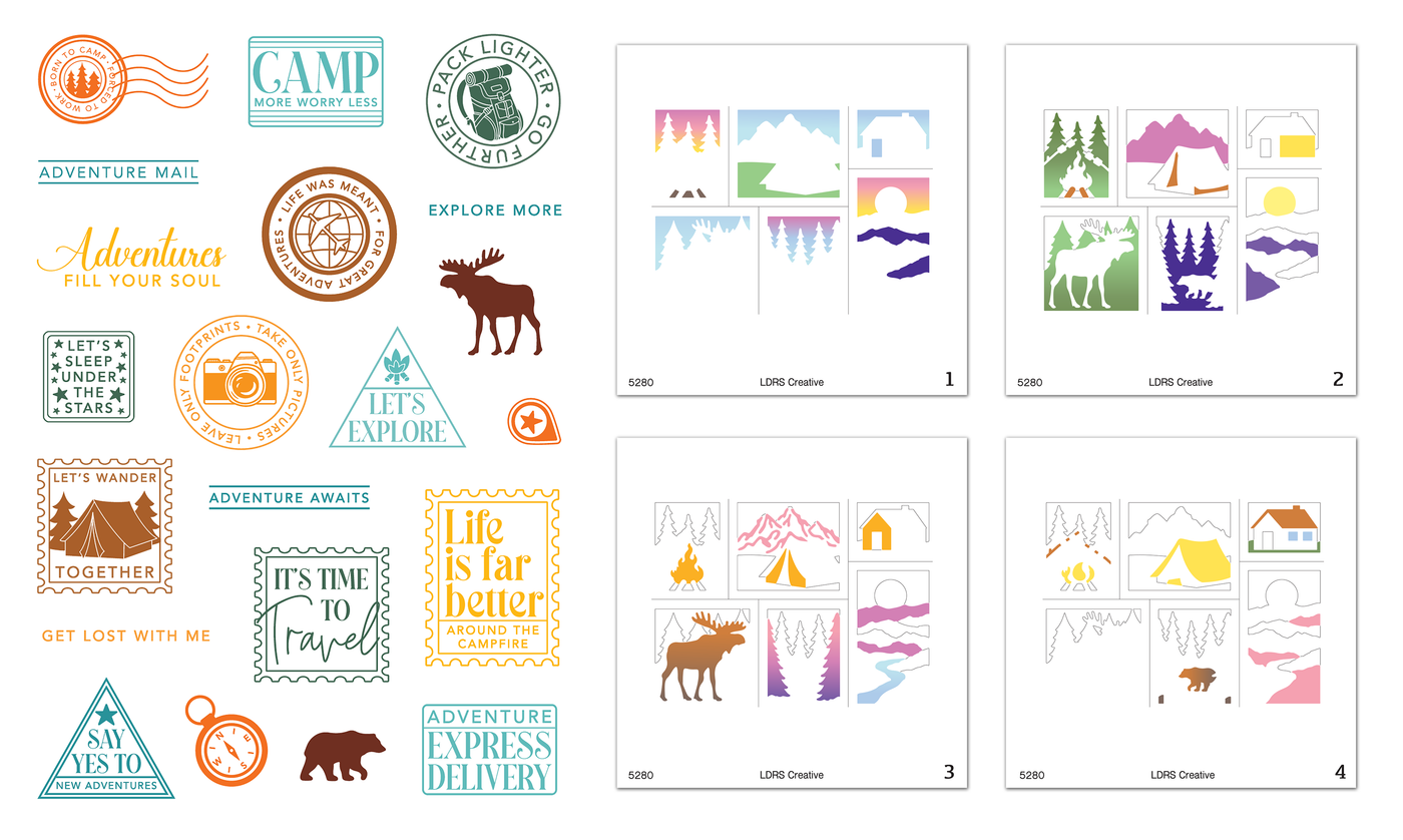Great Outdoors Postage Collage Stamps and Layering Stencils Bundle