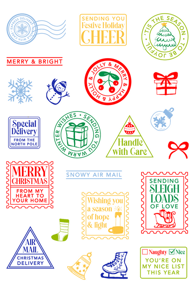 Season's Greetings Postage Collage Stamps and Layering Stencils Bundle