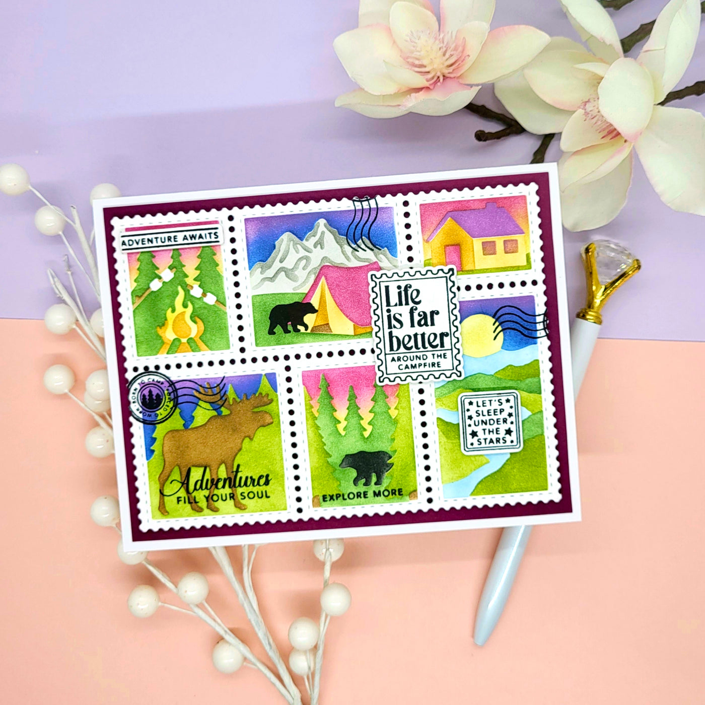 Great Outdoors Postage Collage Stamps and Layering Stencils Bundle