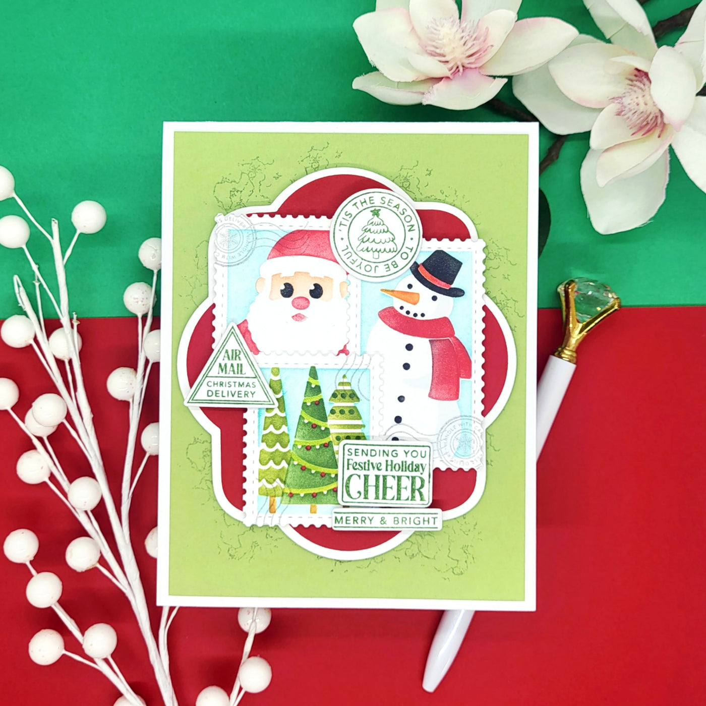 Season's Greetings Postage Collage Stamps and Layering Stencils Bundle