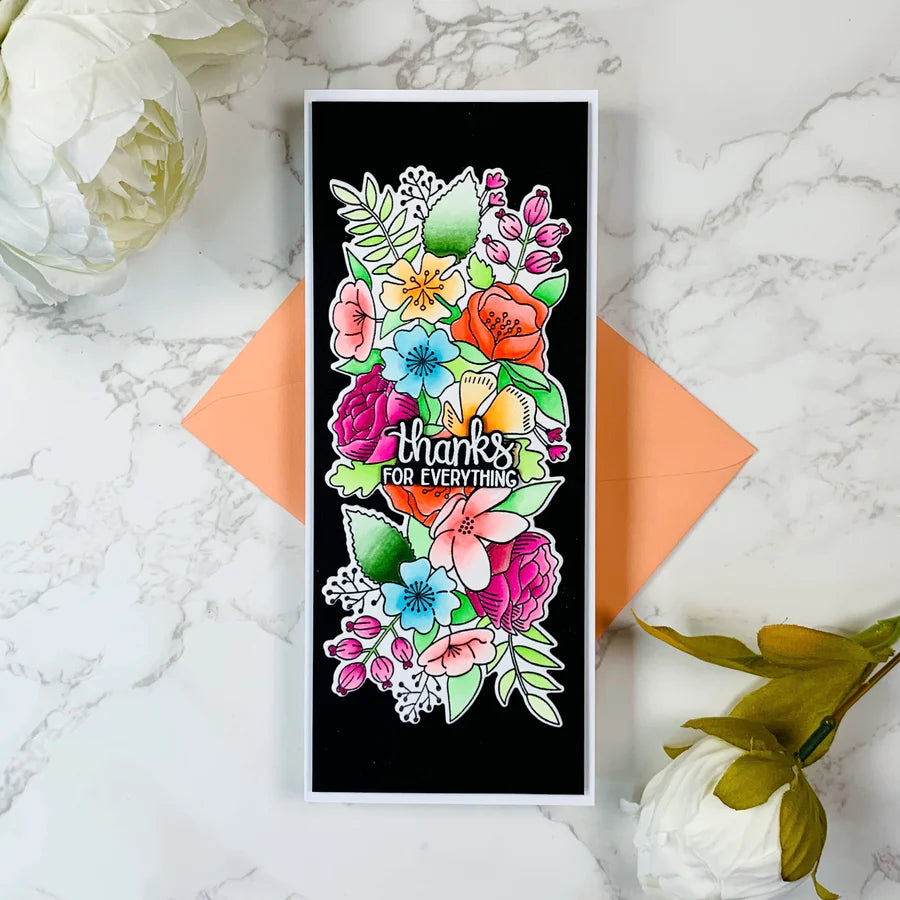 Thankful Flowers Slimline Stamps, Dies, and Layering Stencils Bundle
