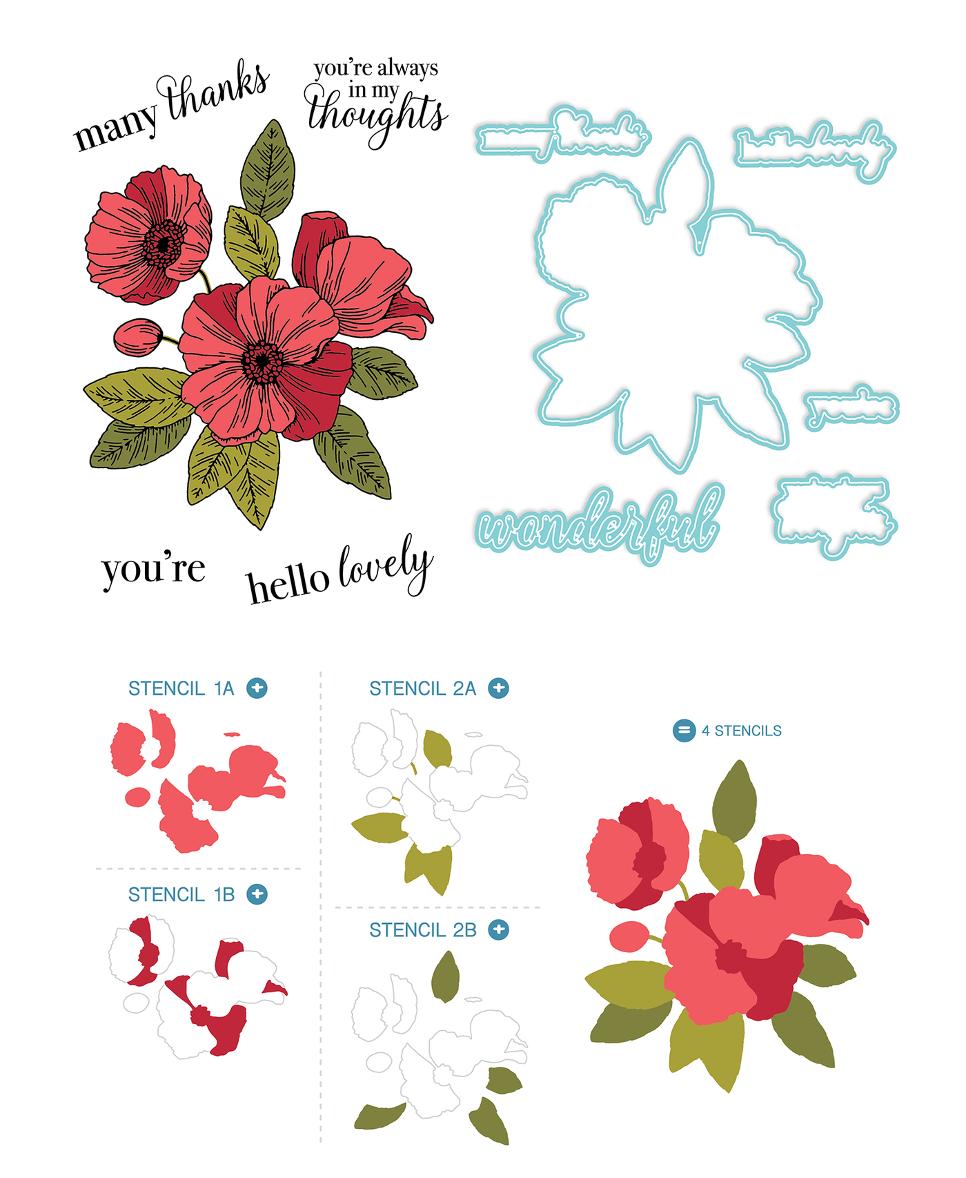 Poppy Posy Stamps, Dies, and Stencil Bundle