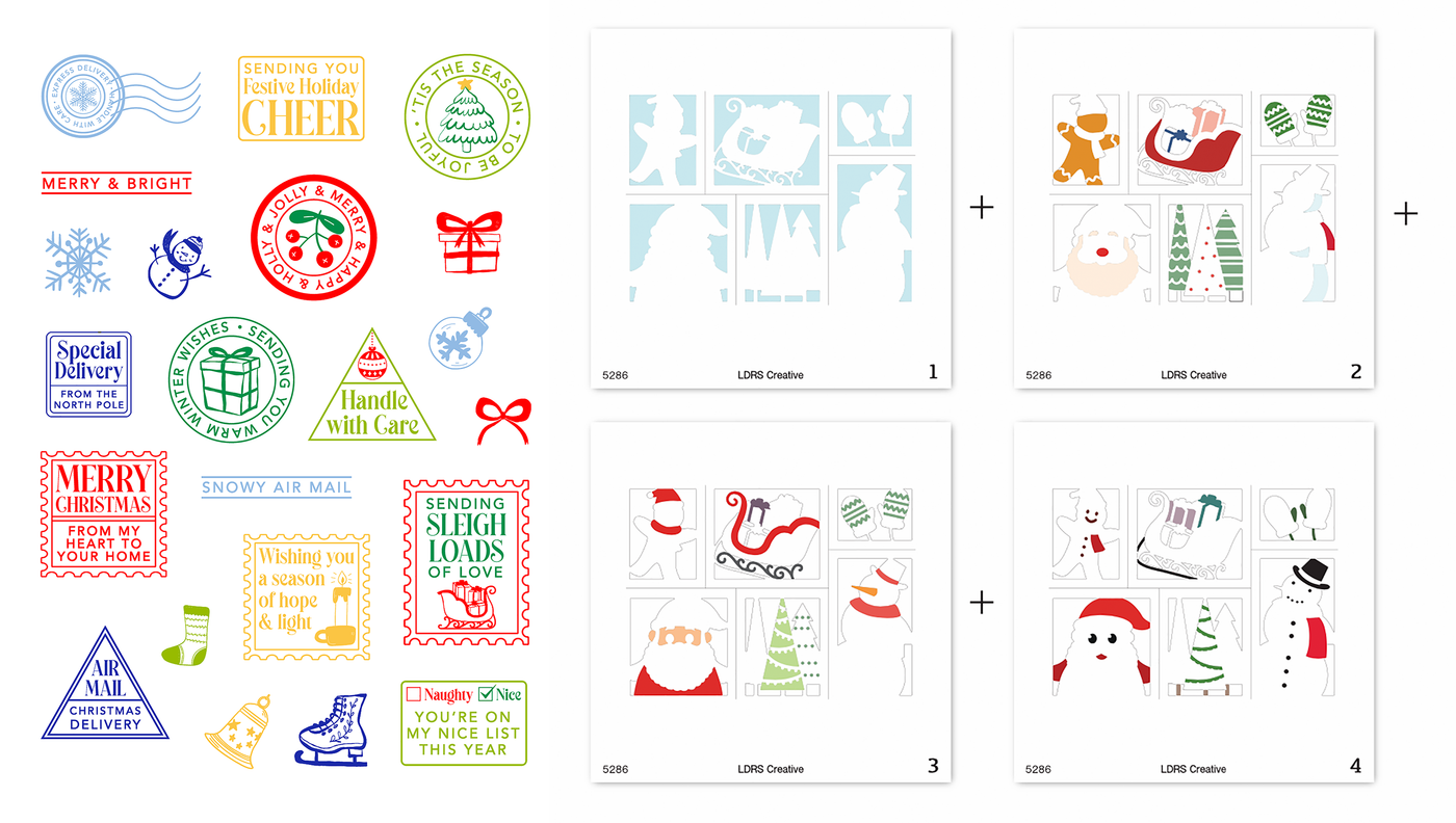 Season's Greetings Postage Collage Stamps and Layering Stencils Bundle