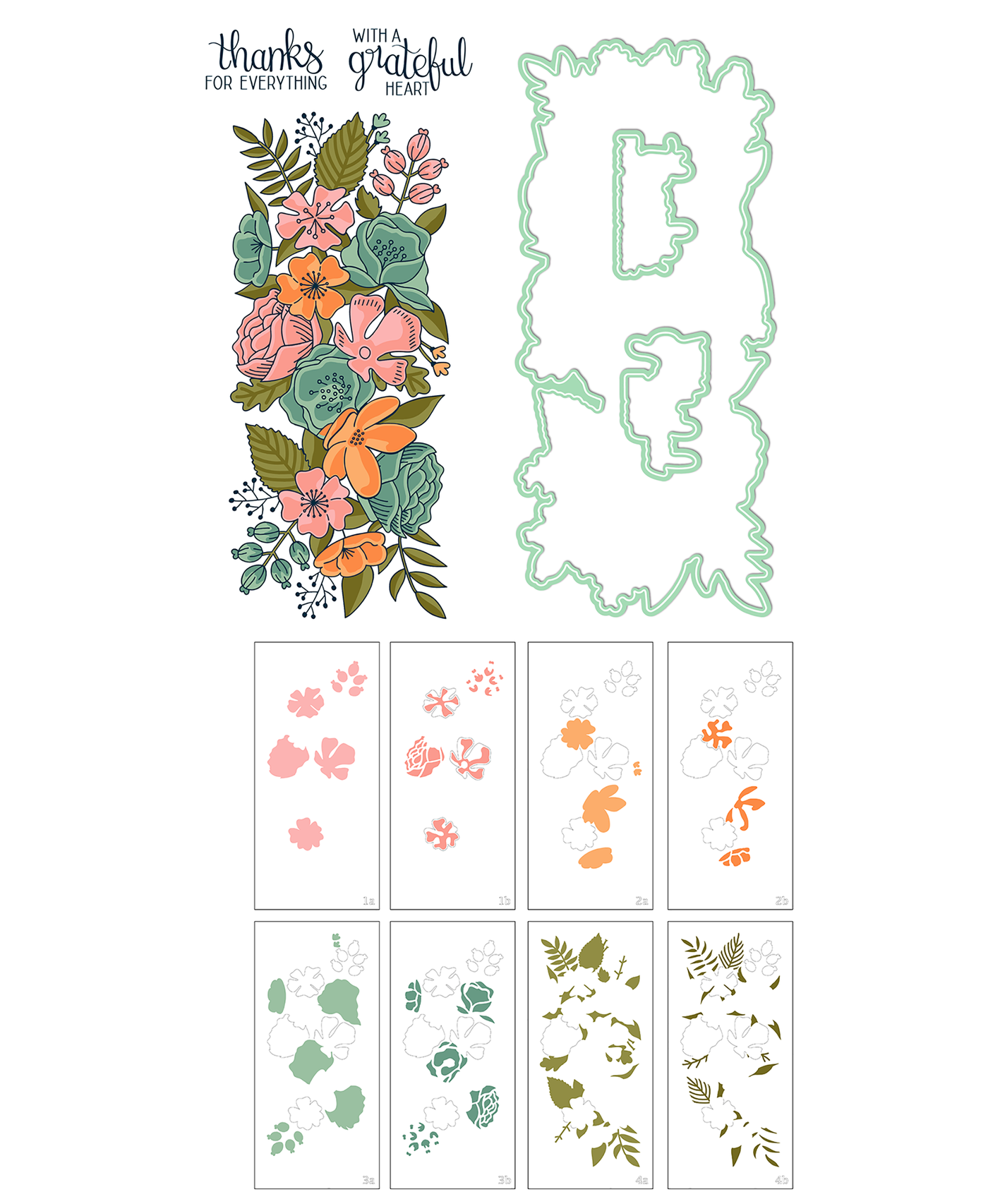 Thankful Flowers Slimline Stamps, Dies, and Layering Stencils Bundle