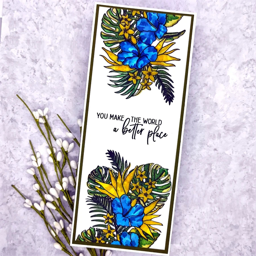 Tropical Floral Slimline Stamps, Dies, and Layering Stencils Bundle