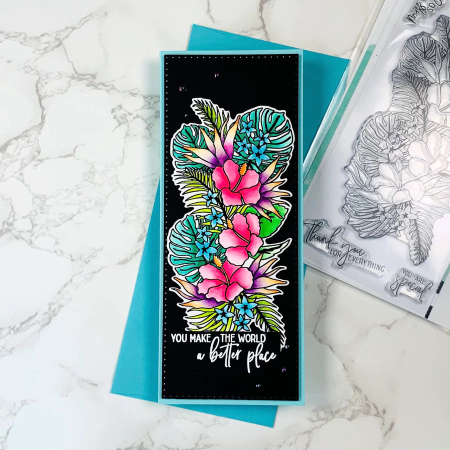 Tropical Floral Slimline Stamps, Dies, and Layering Stencils Bundle