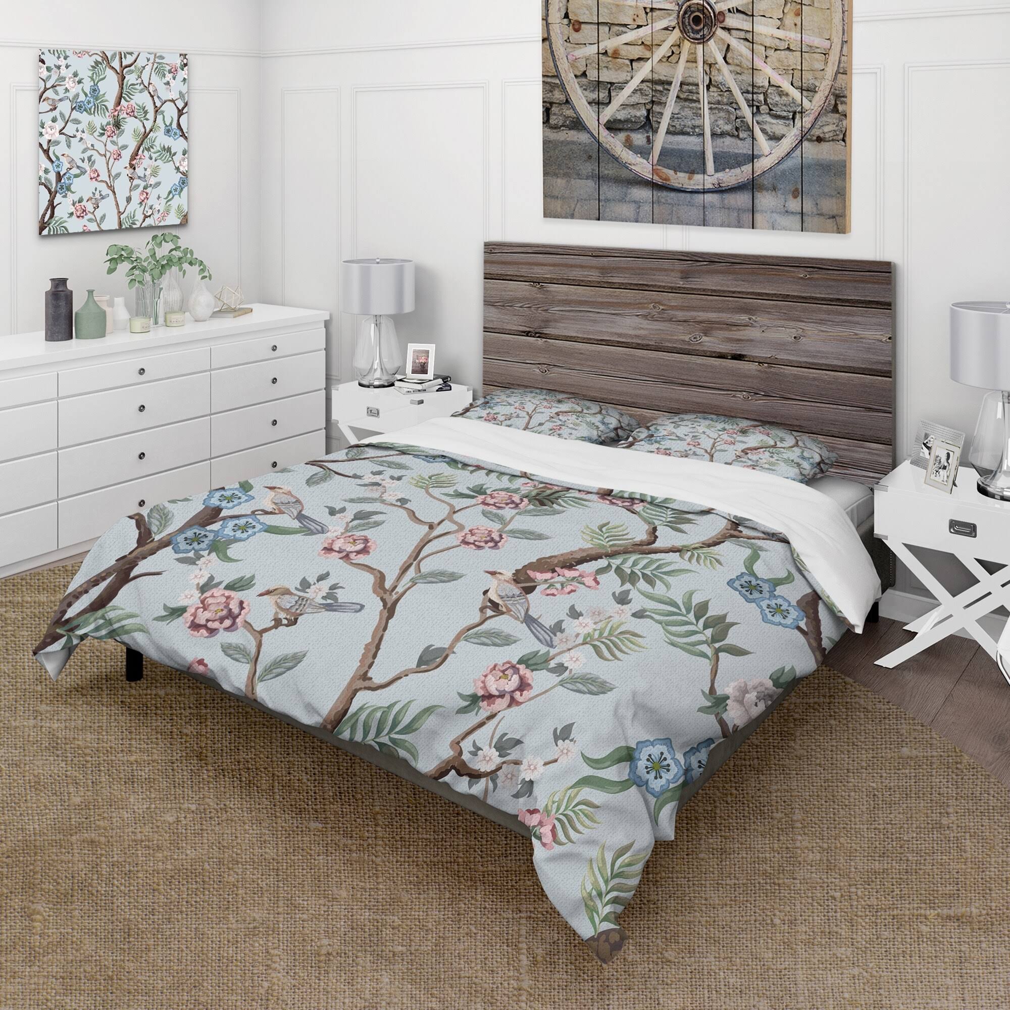 Designart 'Chinoiserie With Birds And Peonies X' Traditional Duvet Cover Comforter Set - Full - KKCBOO1V_QA2YJ