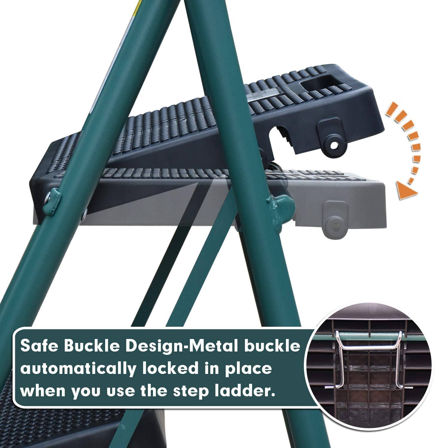 Hbtower 3 Step Ladder, Folding Step Stool With Wide Anti-Slip Pedal, 500 Lbs Sturdy Steel Ladder, Convenient Handgrip, Lightweight, Portable 8RZ8KJFE_BA7SW