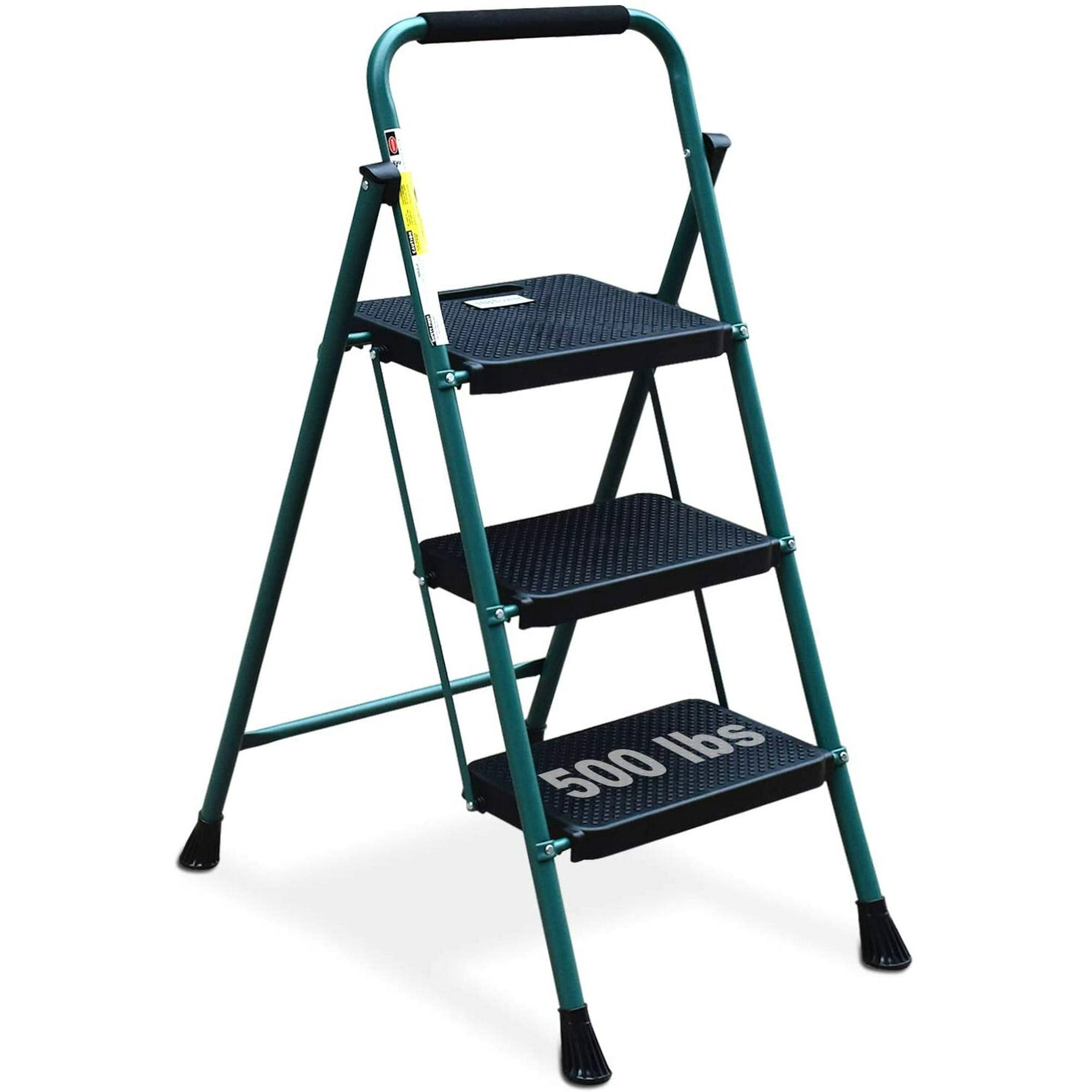 Hbtower 3 Step Ladder, Folding Step Stool With Wide Anti-Slip Pedal, 500 Lbs Sturdy Steel Ladder, Convenient Handgrip, Lightweight, Portable 8RZ8KJFE_BA7SW