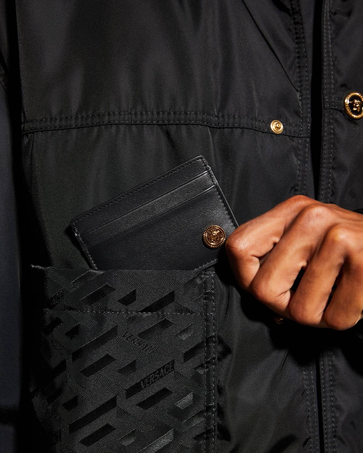 Versace Biggie Medusa Coin Leather Card Case In Black/SFK54MWU_9UOAL