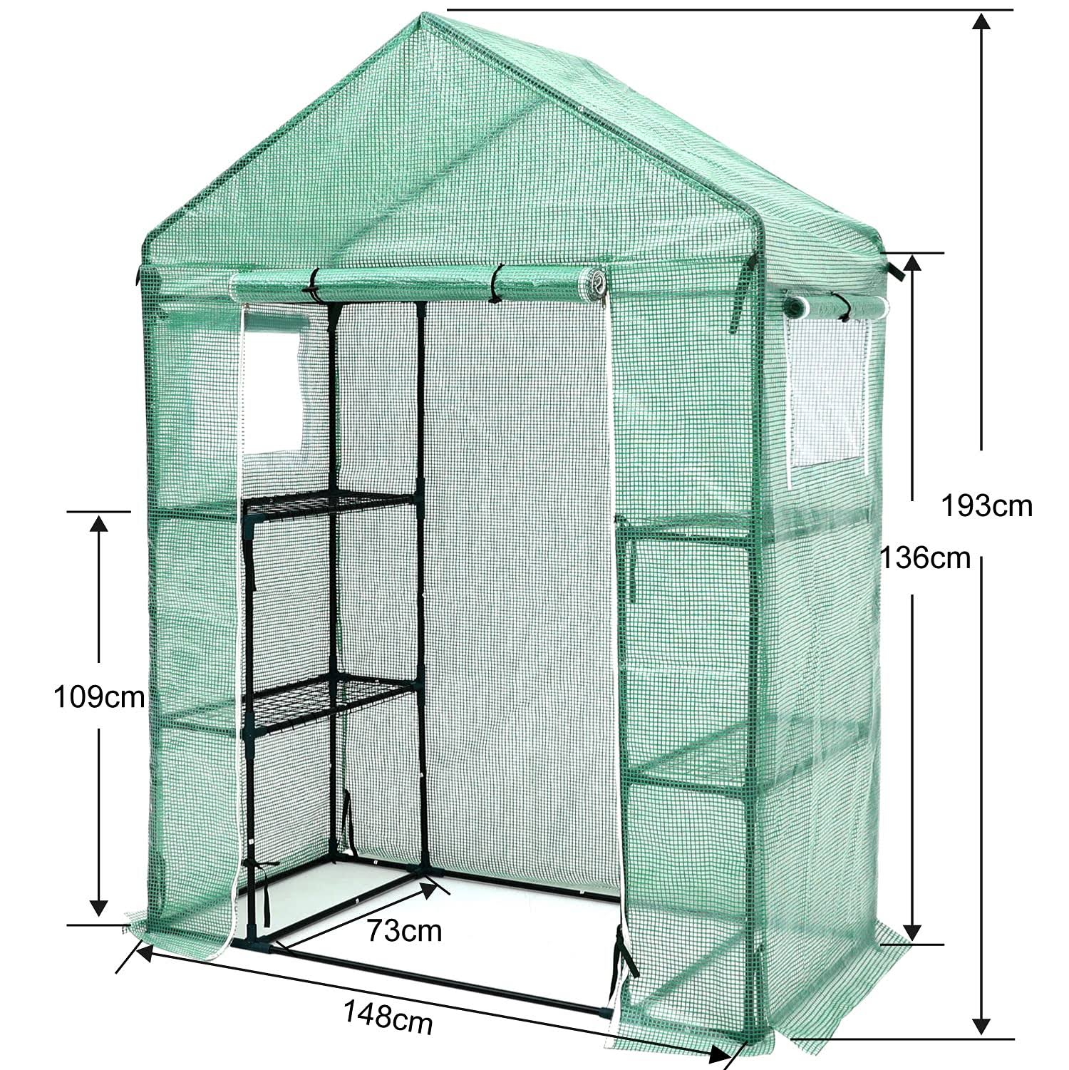 Abccanopy Walk-In Greenhouse, Indoor Outdoor With 2 Tier 4 Shelves Portable Plant Gardening Greenhouse (Green Pe Cover) LO75BFDC_AL11Q