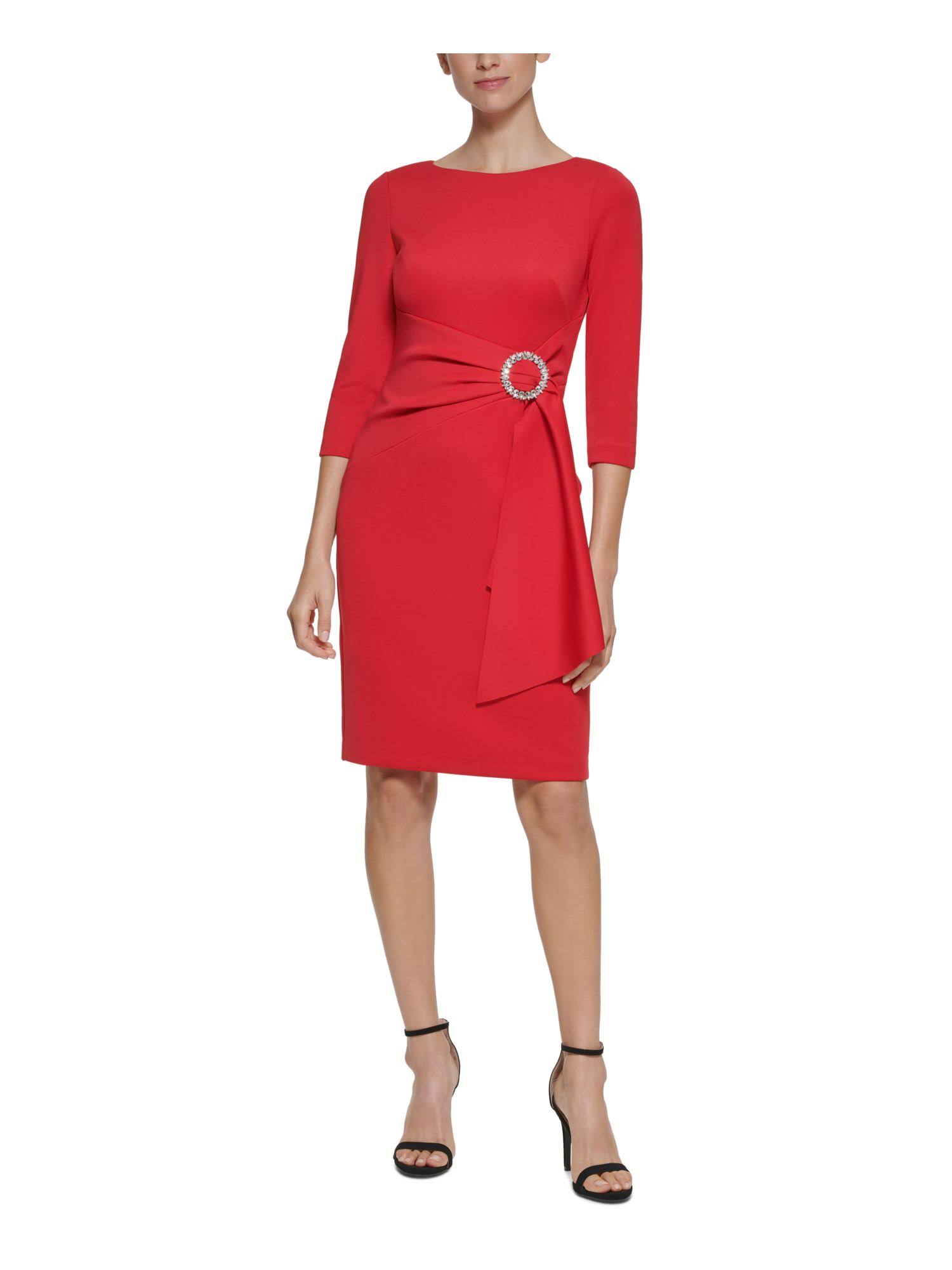 Eliza J Embellished-Side-Buckle Scuba Crepe Dress - Hunter - Size BWTW9MD8_KQPWB