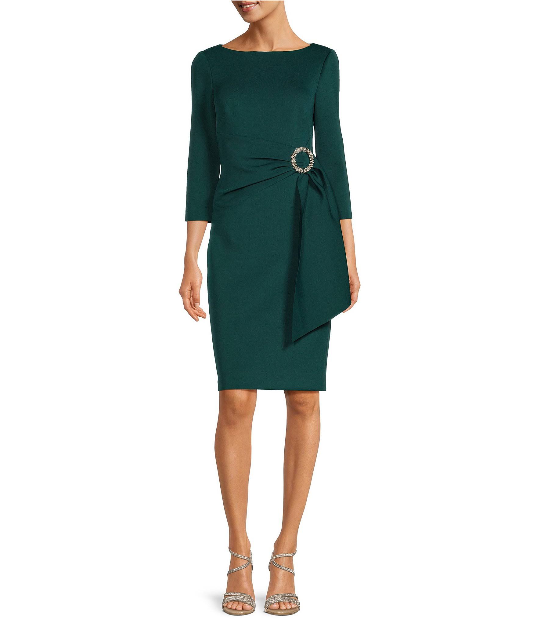 Eliza J Embellished-Side-Buckle Scuba Crepe Dress - Hunter - Size BWTW9MD8_KQPWB
