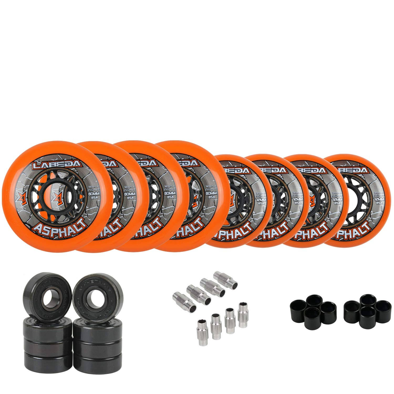 Labeda Gripper Asphalt Outdoor Inline Roller Hockey Wheels With Ceramic Bearings Orange 85a 76mm / 80mm Hilo 8-ERKYP1KV_GULMD