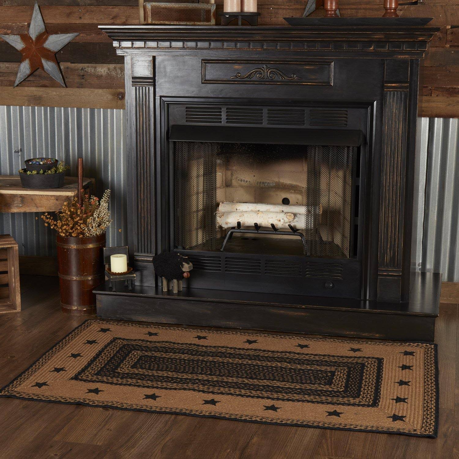 Farmhouse Jute Rug Rect Stencil Stars Border W/ Pad MGDONSXV_8CAMK