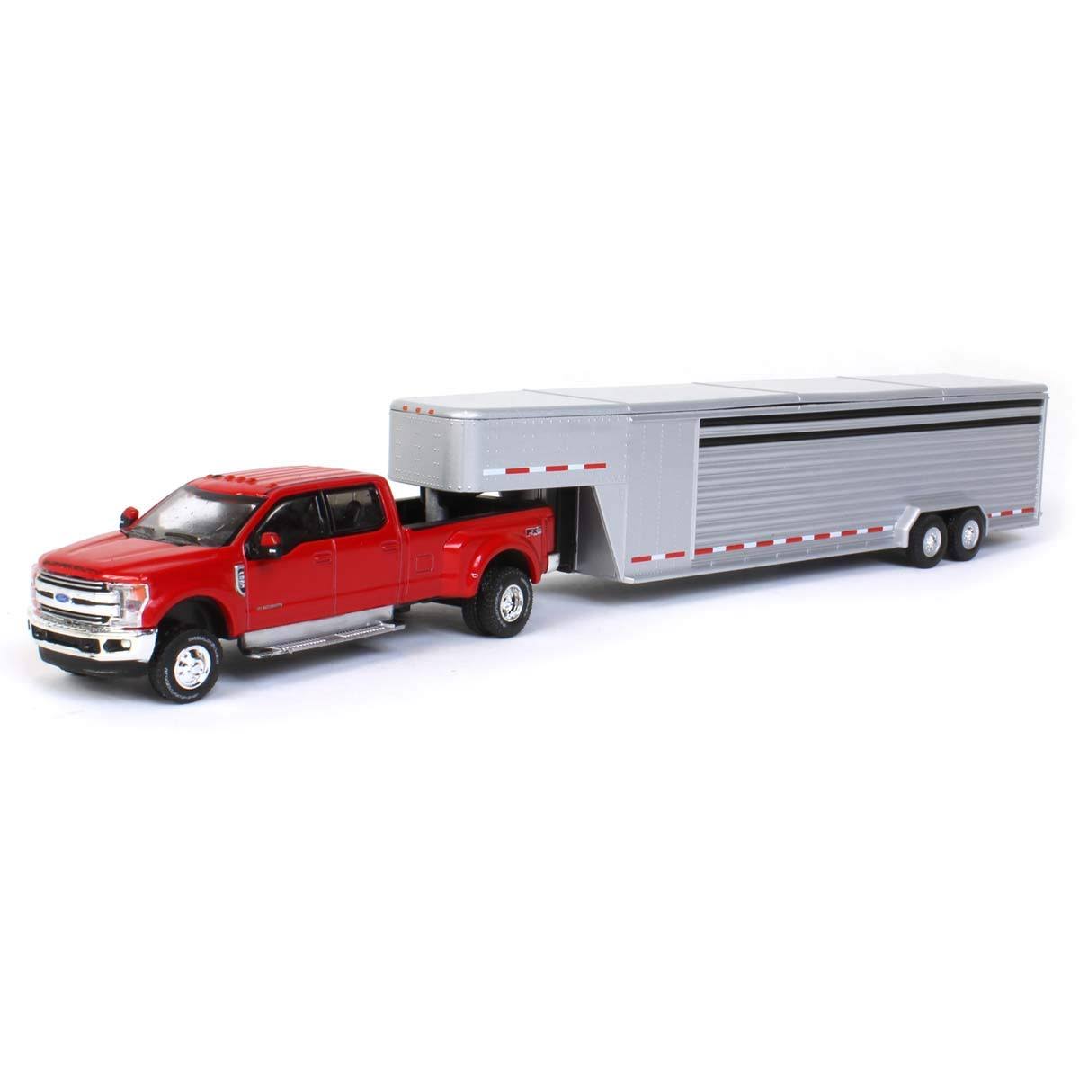 Exclusive 1/64 2019 Ford F-350, White Platinum W/ Gray Gooseneck Livestock Trailer 51301-VCZYBNGF_EZONY