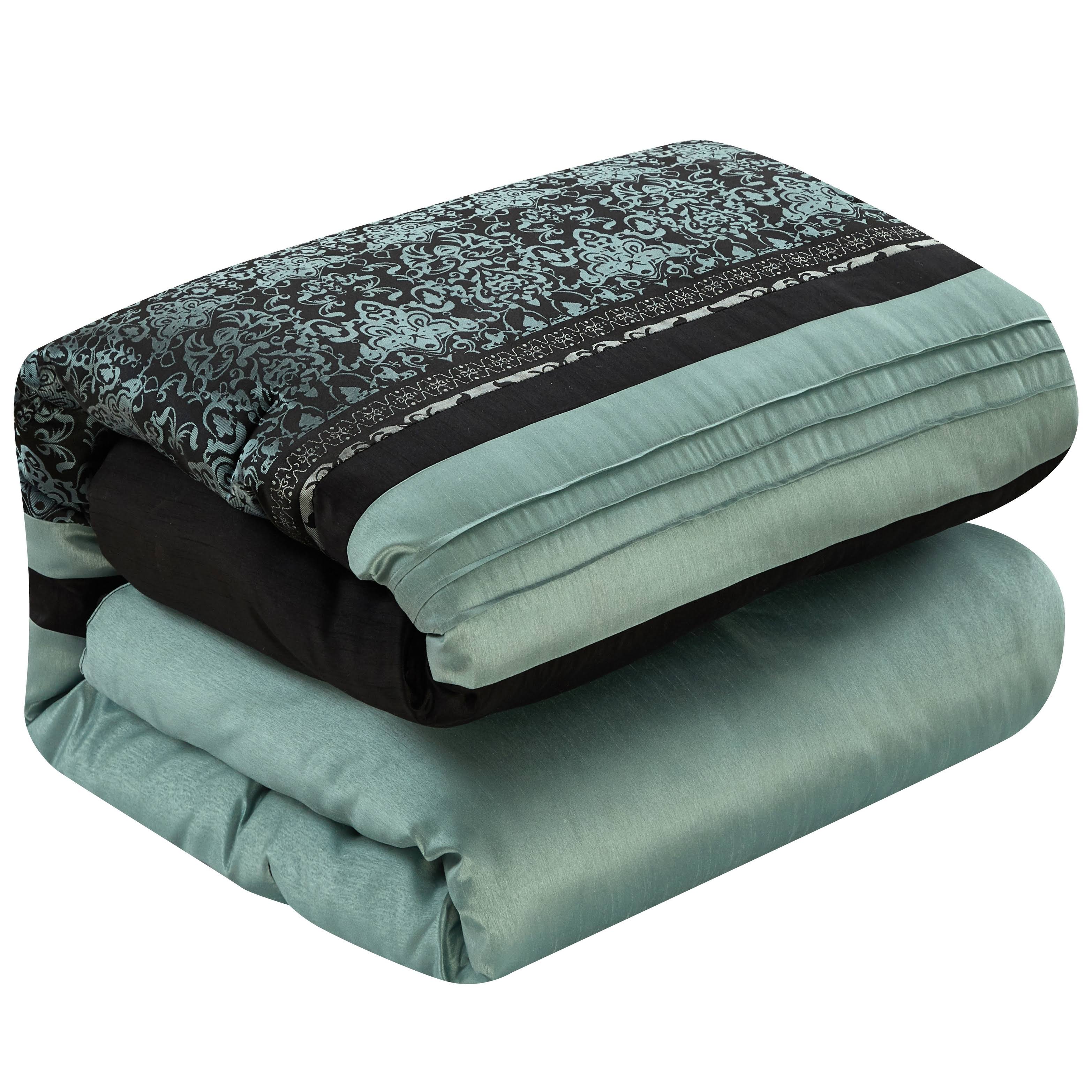 Charley 7 Piece Comforter Set, Aqua/Black, Damask 8OLP4DVA_2CZM3