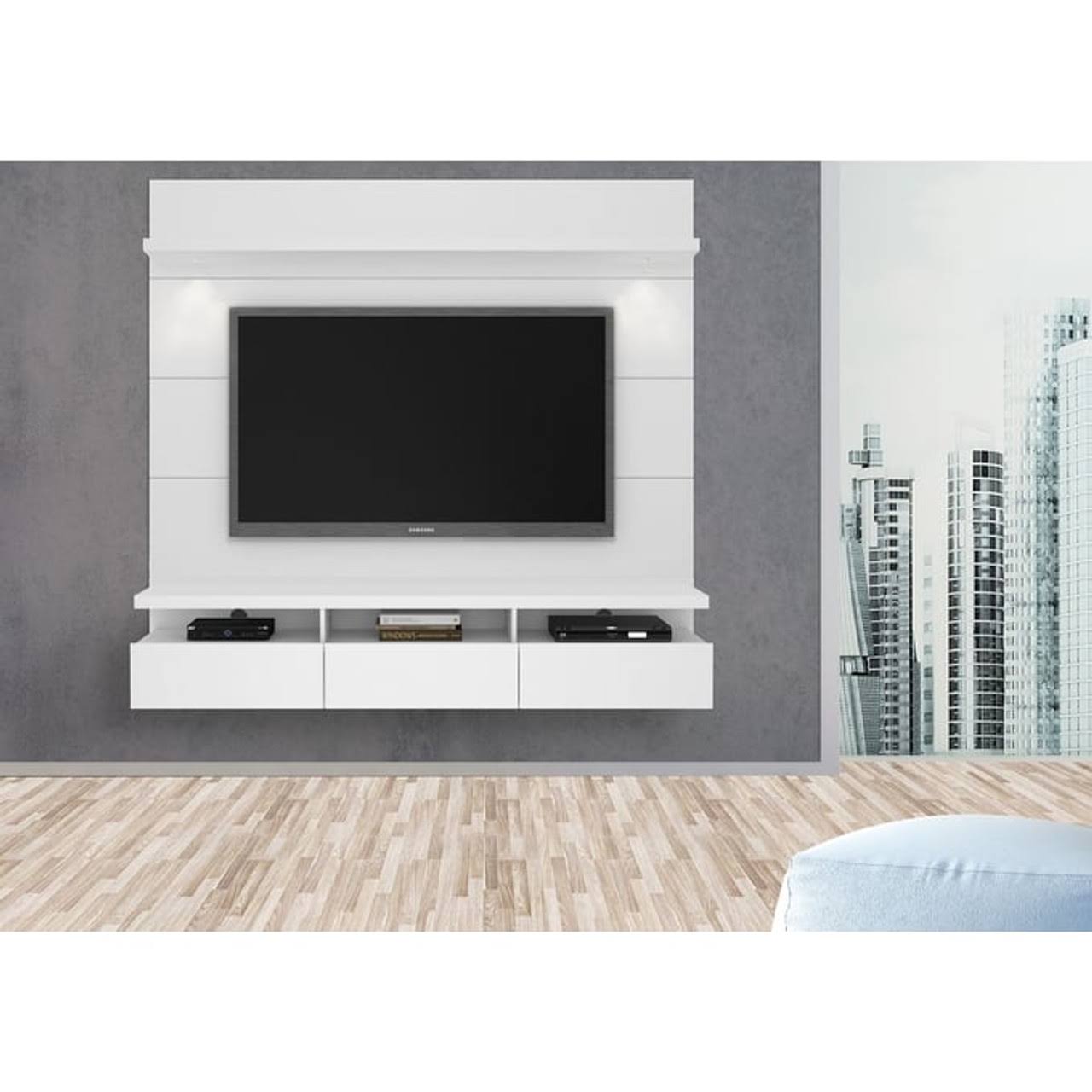 Manhattan Comfort | Cabrini 1.8 Floating Wall Theater Entertainment Center In Black Gloss & Black 3JFZ59CK_W94WT