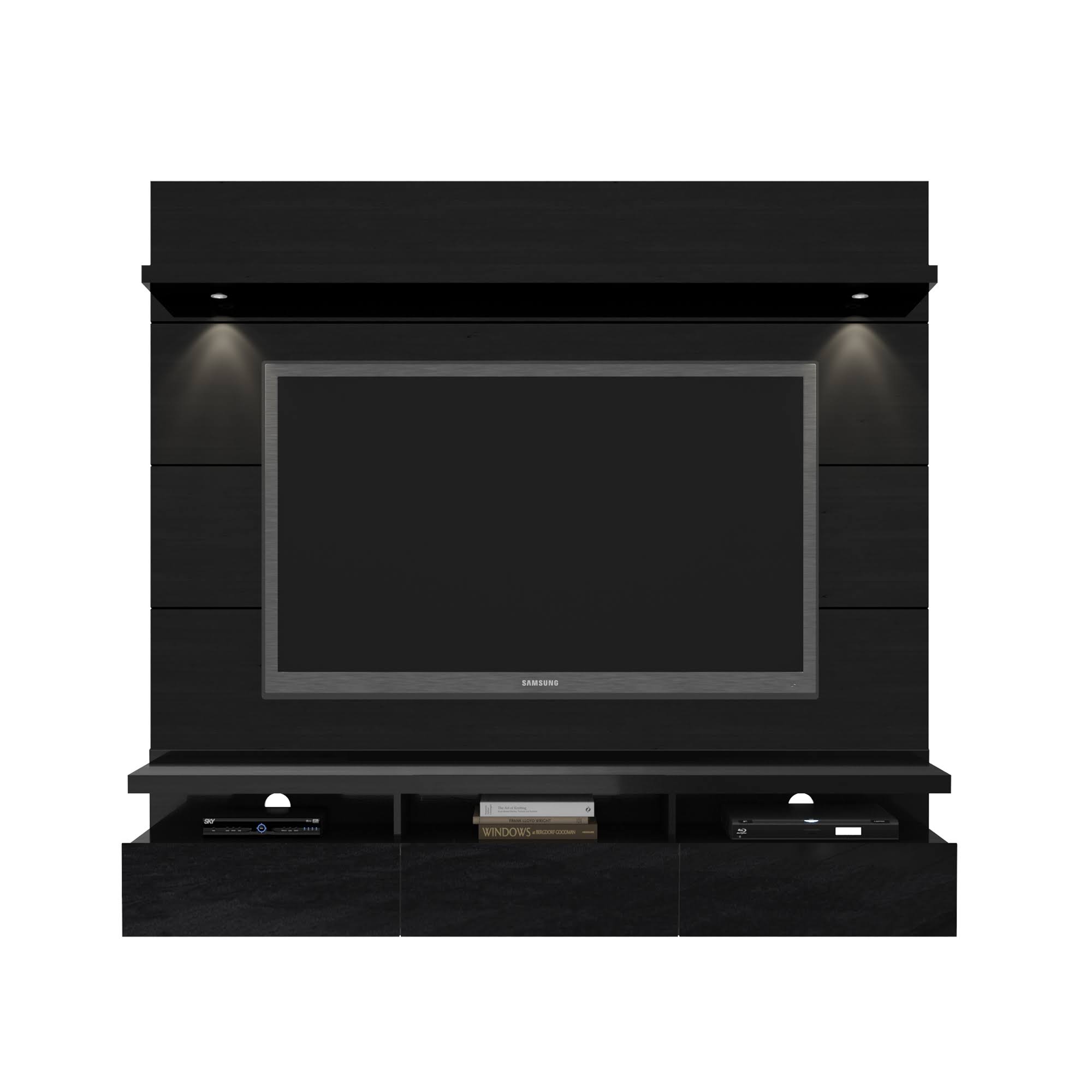 Manhattan Comfort | Cabrini 1.8 Floating Wall Theater Entertainment Center In Black Gloss & Black 3JFZ59CK_W94WT