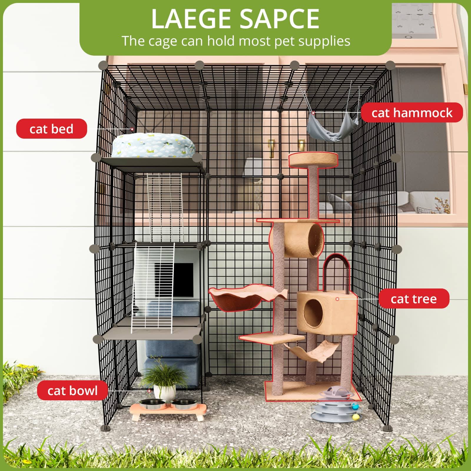 Eiiel Outdoor Cat House Cat Cages Enclosure With Super Large Enter Door, Balcony Cat Playpen With Platforms,Diy Kennels WN2VEQFM_T48MZ
