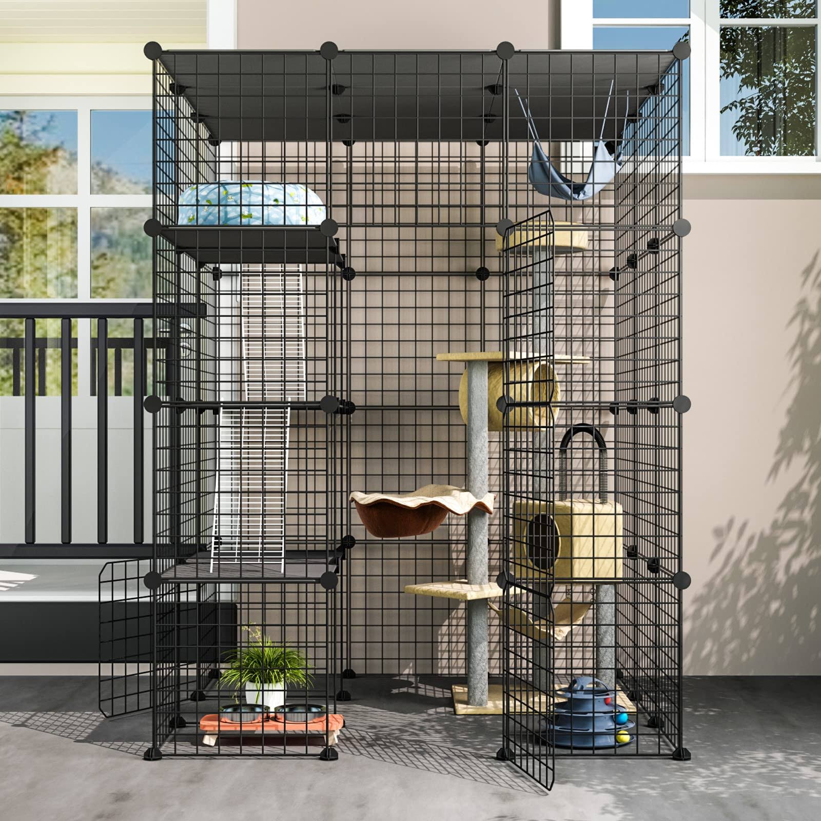 Eiiel Outdoor Cat House Cat Cages Enclosure With Super Large Enter Door, Balcony Cat Playpen With Platforms,Diy Kennels WN2VEQFM_T48MZ