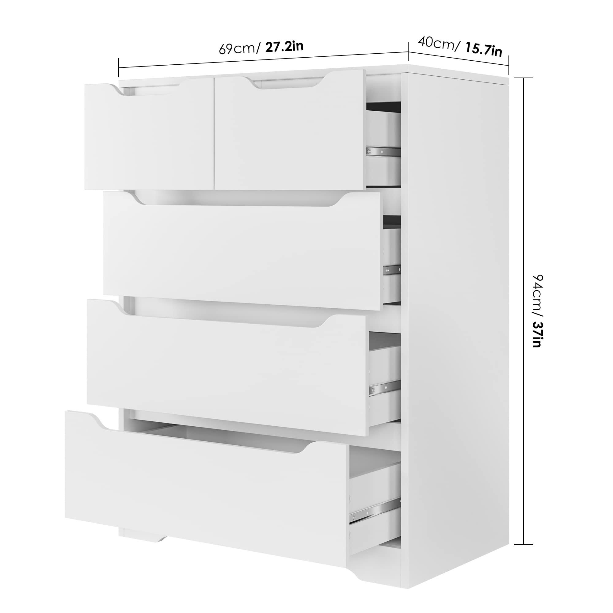 Hostack Modern 5 Drawer Dresser, Chest Of Drawers With Storage, Wood Clothing Organizer With Cut-Out Handles, Accent Storage Cabinet For Living F5JWMKOJ_ZLDI2