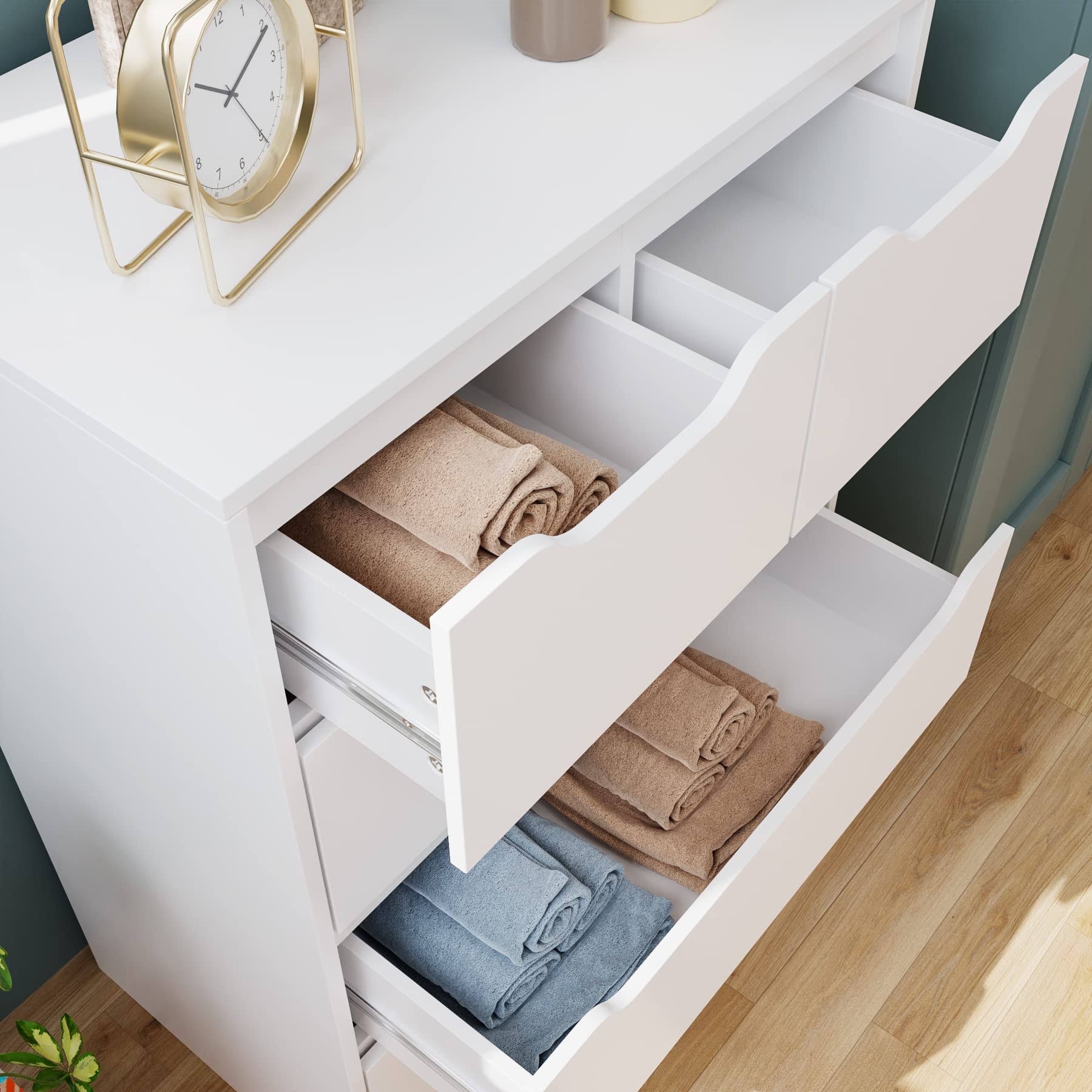 Hostack Modern 5 Drawer Dresser, Chest Of Drawers With Storage, Wood Clothing Organizer With Cut-Out Handles, Accent Storage Cabinet For Living F5JWMKOJ_ZLDI2