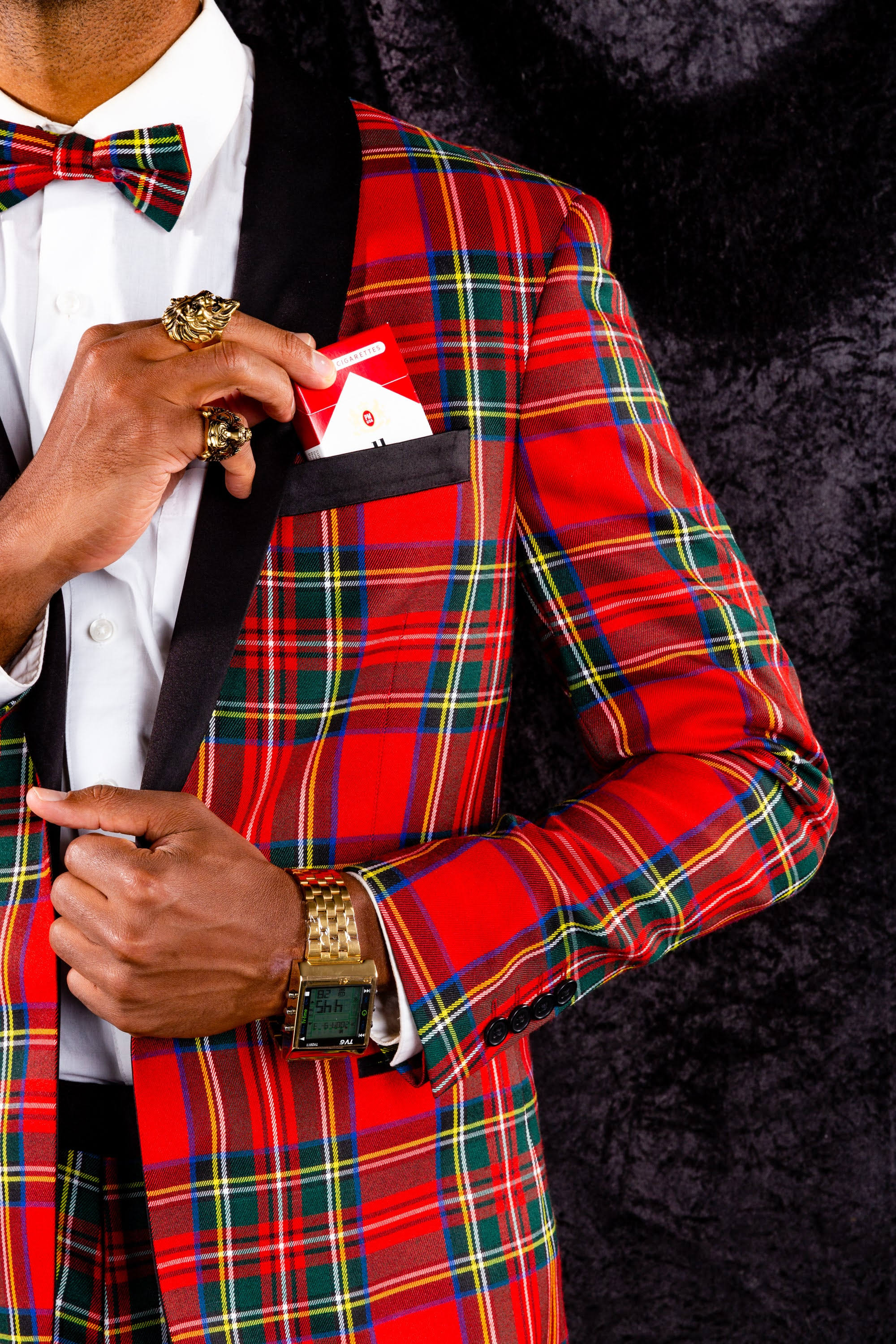 The Rockefeller | Tartan Plaid Tuxedo | Size 38 | Black/Red | T7VWBPDW_OZ9ZL