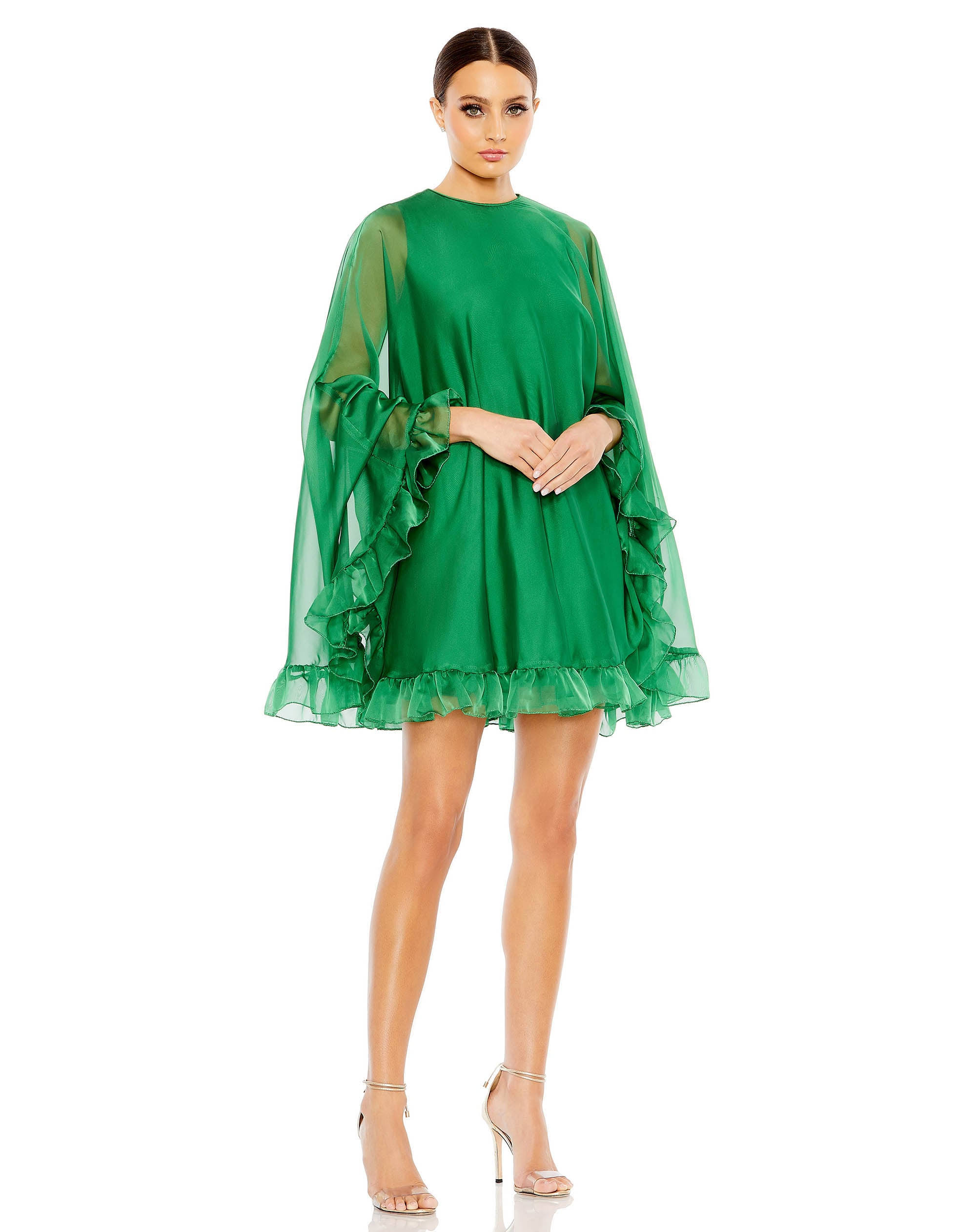 Mac Duggal Ruffle Long Sleeve Chiffon Trapeze Minidress In Deep EH4SZT4H_QVXIH