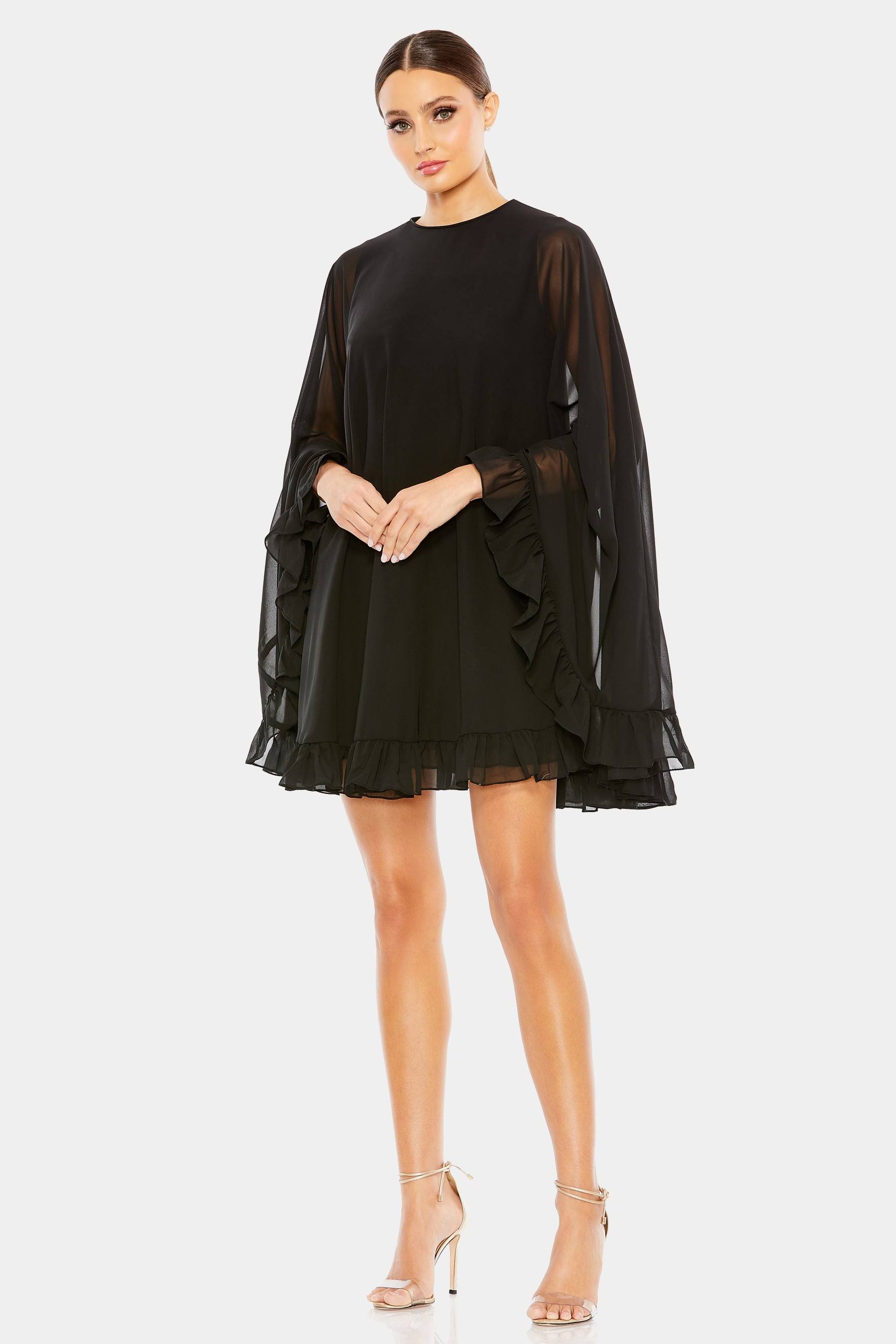 Mac Duggal Ruffle Long Sleeve Chiffon Trapeze Minidress In Deep EH4SZT4H_QVXIH