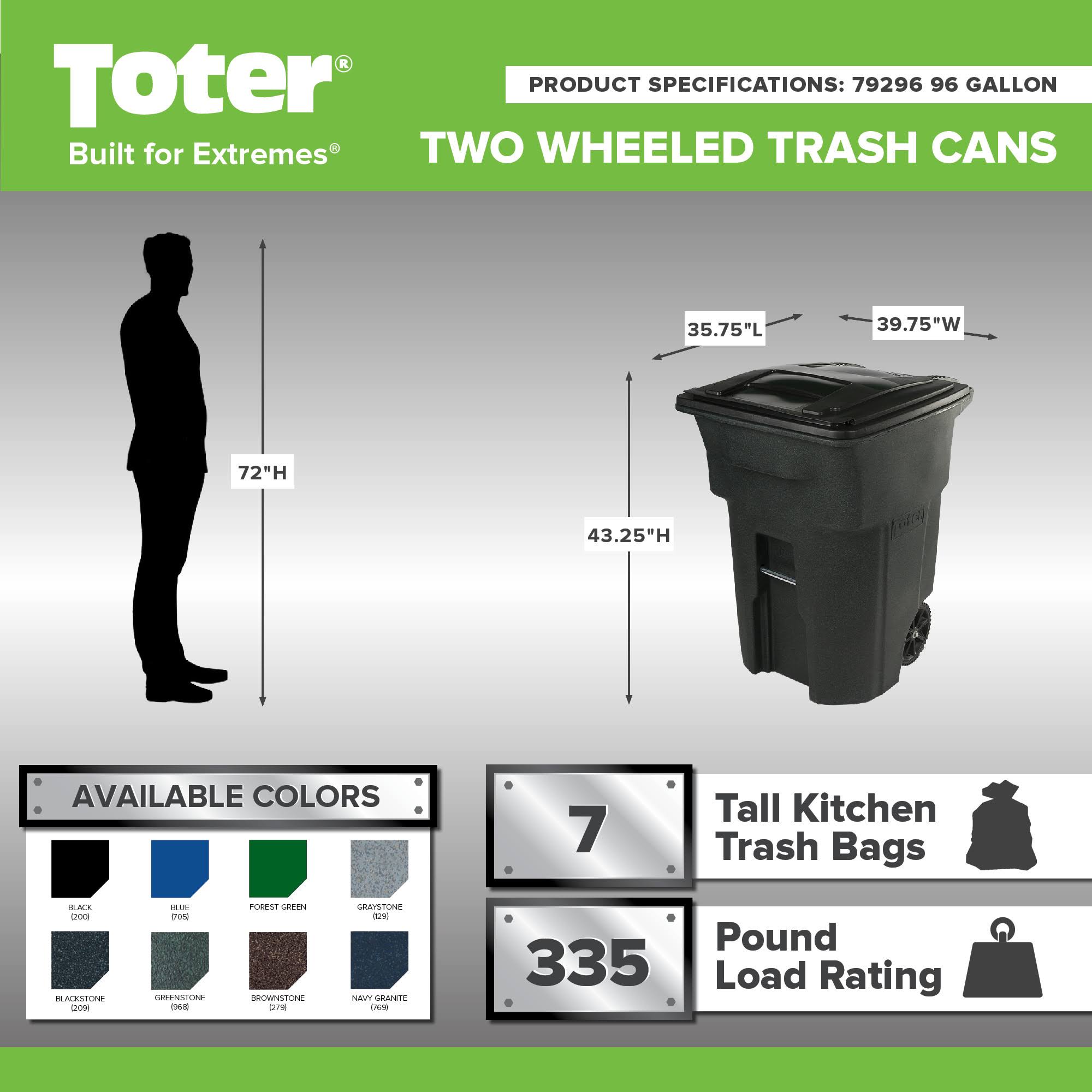 Toter Trash Can With Wheels & Attached Lid - Black - 96 B1VDQUSQ_00VBF