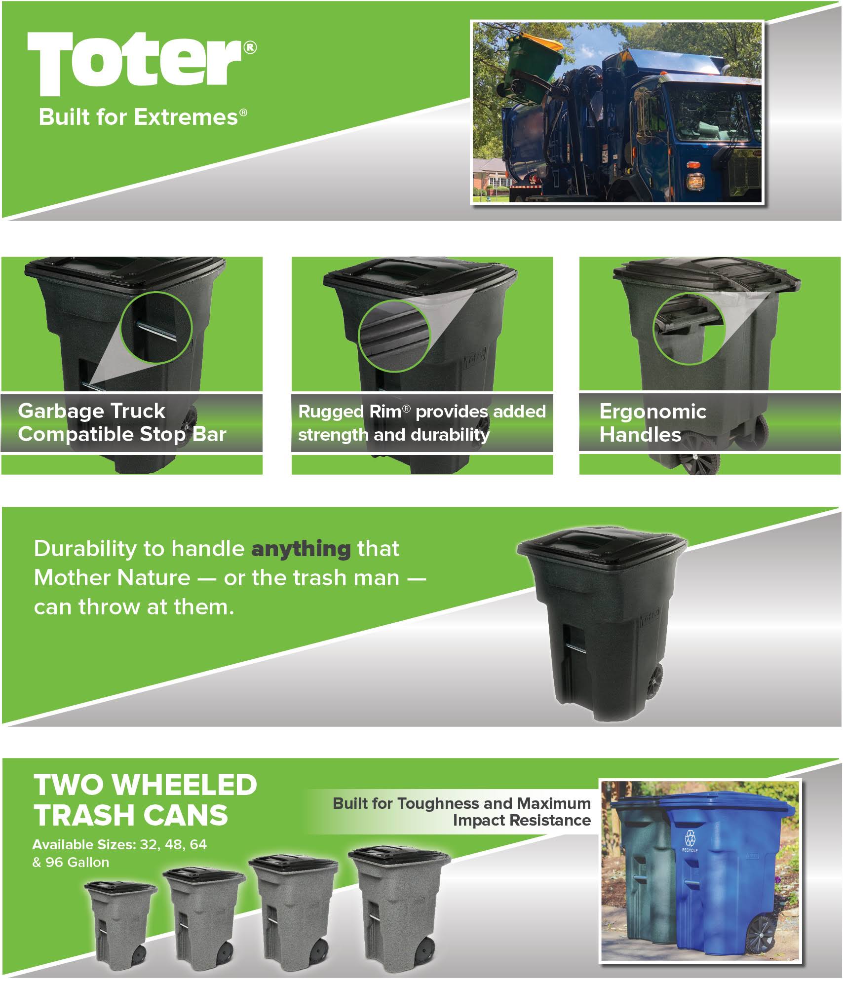 Toter Trash Can With Wheels & Attached Lid - Black - 96 B1VDQUSQ_00VBF
