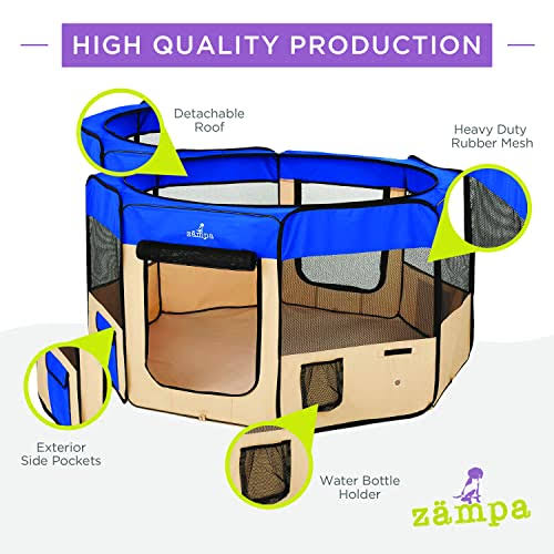 Zampa Portable Foldable Pet Playpen Exercise Pen Kennel + Carrying Case - Large (61X61X30) UMMBXOLY_8QVXM