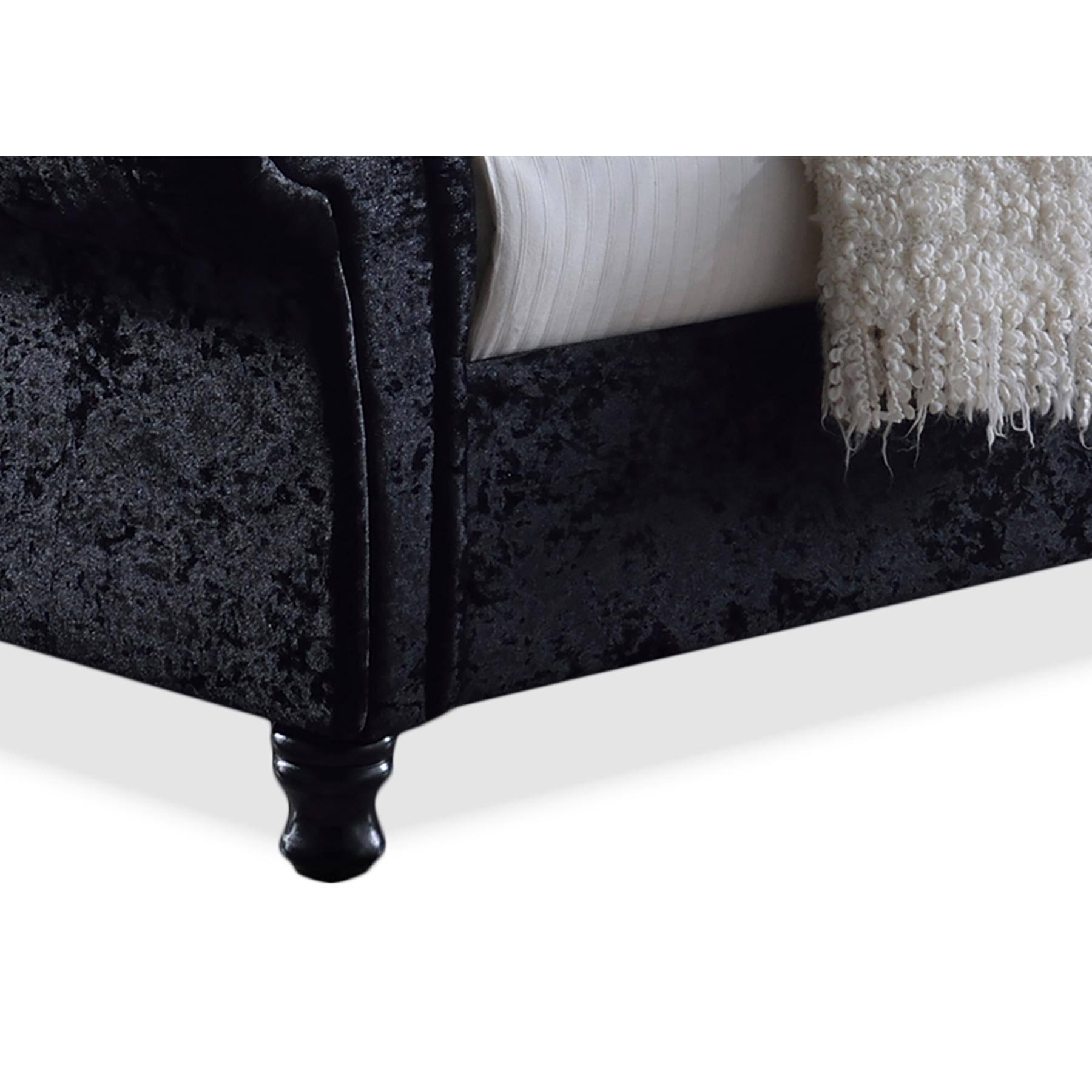 Baxton Studio Castello Black Velvet Upholstered Faux Crystal-Buttoned Sleigh Platform Bed, GPSMKINH_R5EFB
