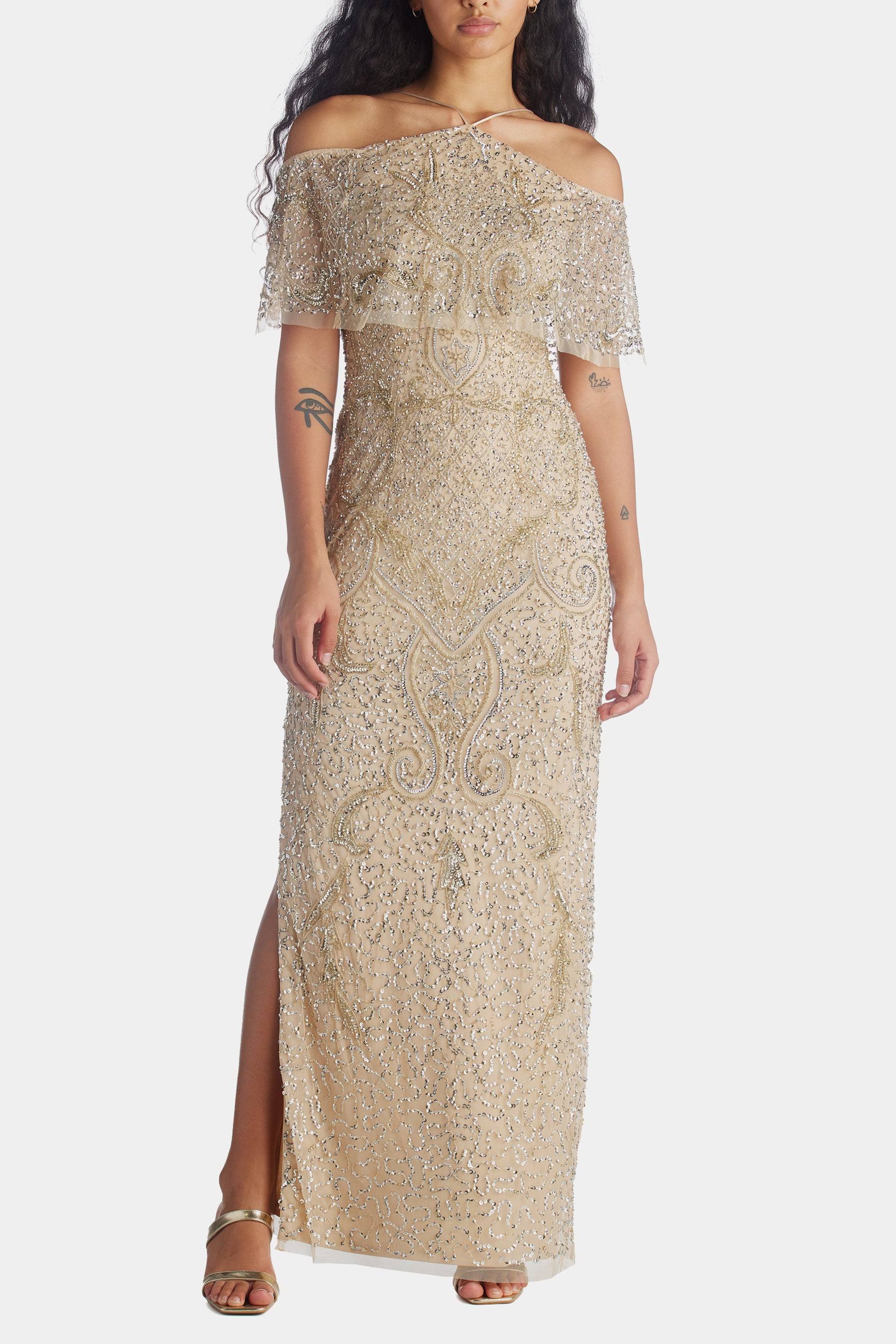 Aidan Mattox Cold-Shoulder Beaded Gown - 100% Exclusive 8 / Light UH048JRO_LTLZC