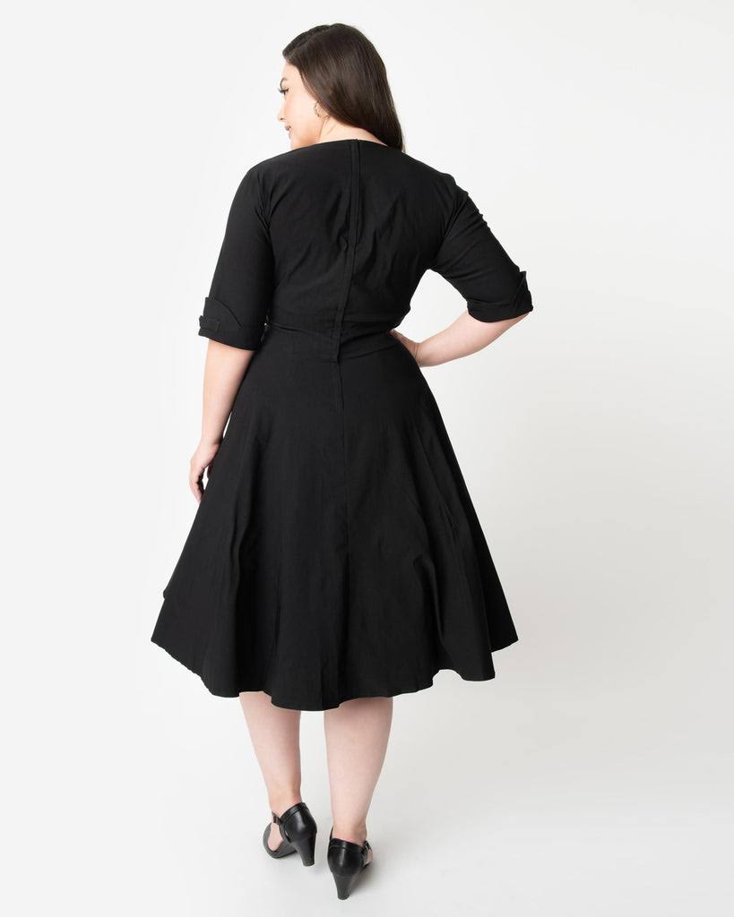 Unique Vintage Plus Size Black Delores Swing Dress With Sleeves, Women's, Size: 5xl/OLZLVYS1_QP4RJ