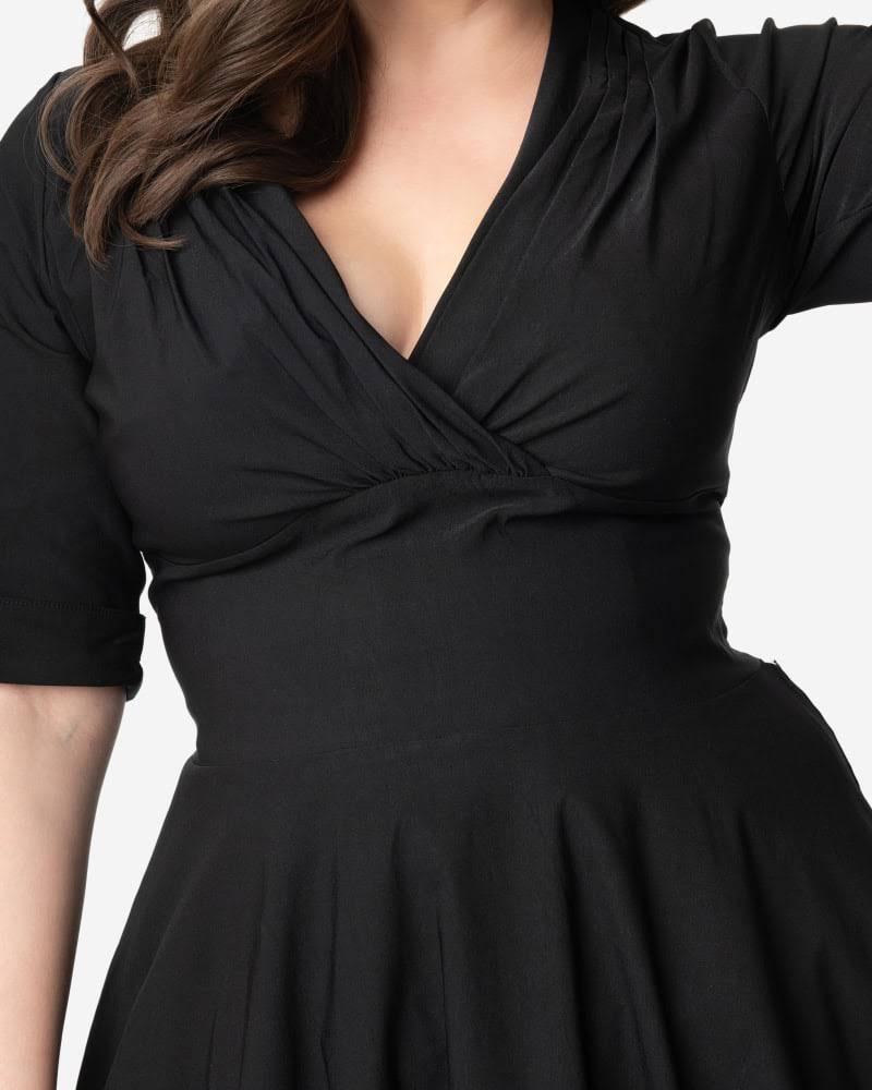 Unique Vintage Plus Size Black Delores Swing Dress With Sleeves, Women's, Size: 5xl/OLZLVYS1_QP4RJ