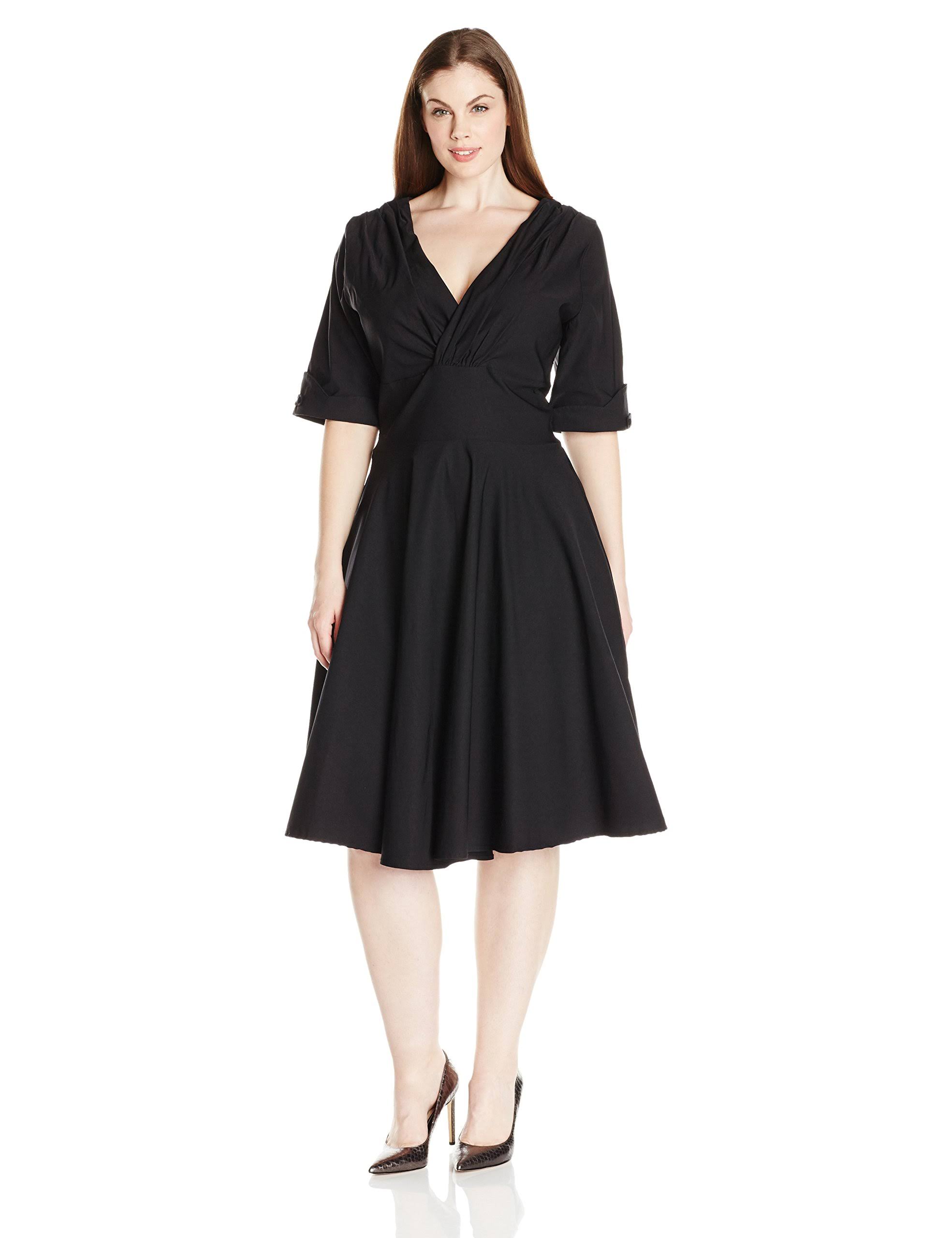 Unique Vintage Plus Size Black Delores Swing Dress With Sleeves, Women's, Size: 5xl/OLZLVYS1_QP4RJ