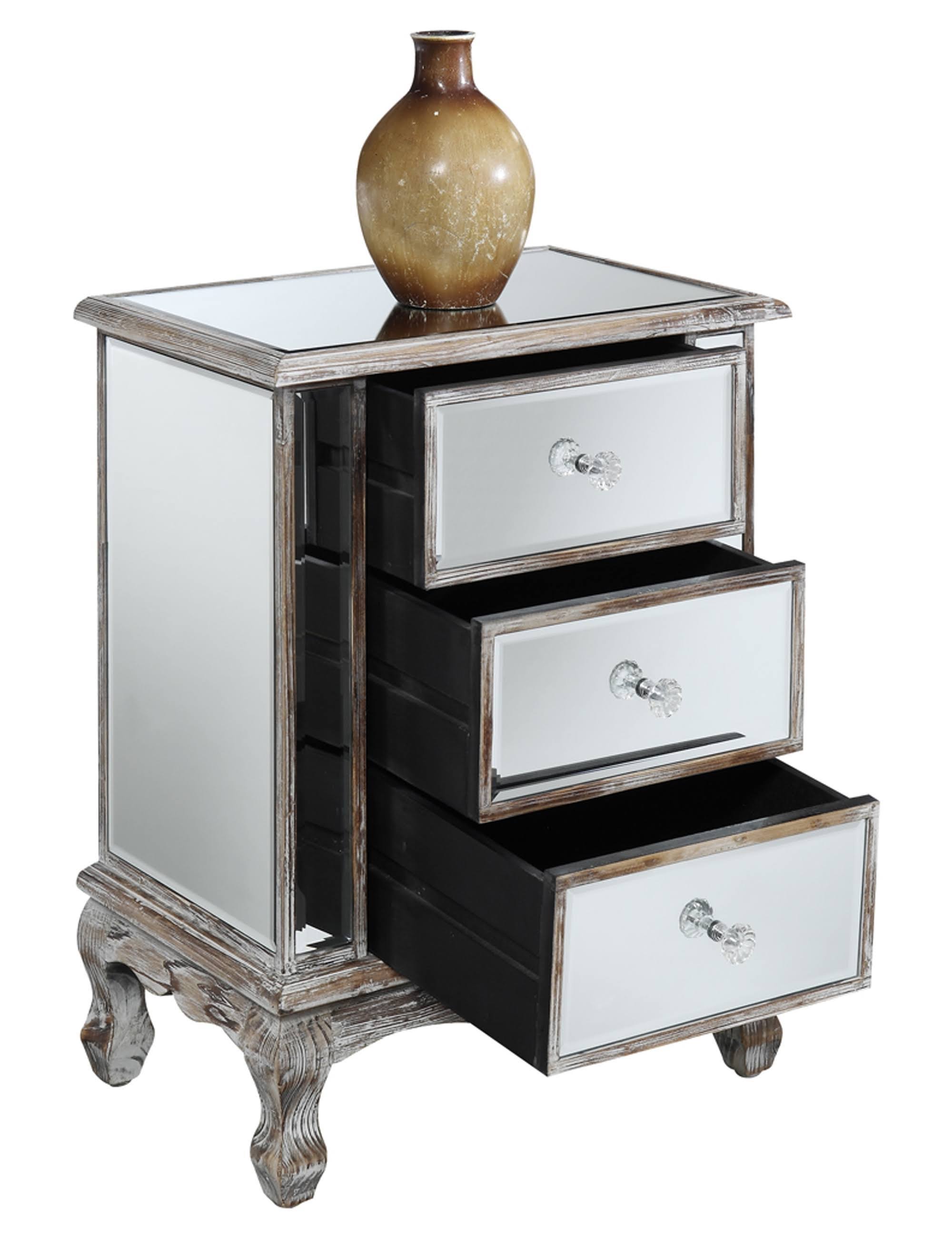 Convenience Concepts Gold Coast Vineyard 3-Drawer Mirrored End Table, Weathered W0KTM50C_SRKDR