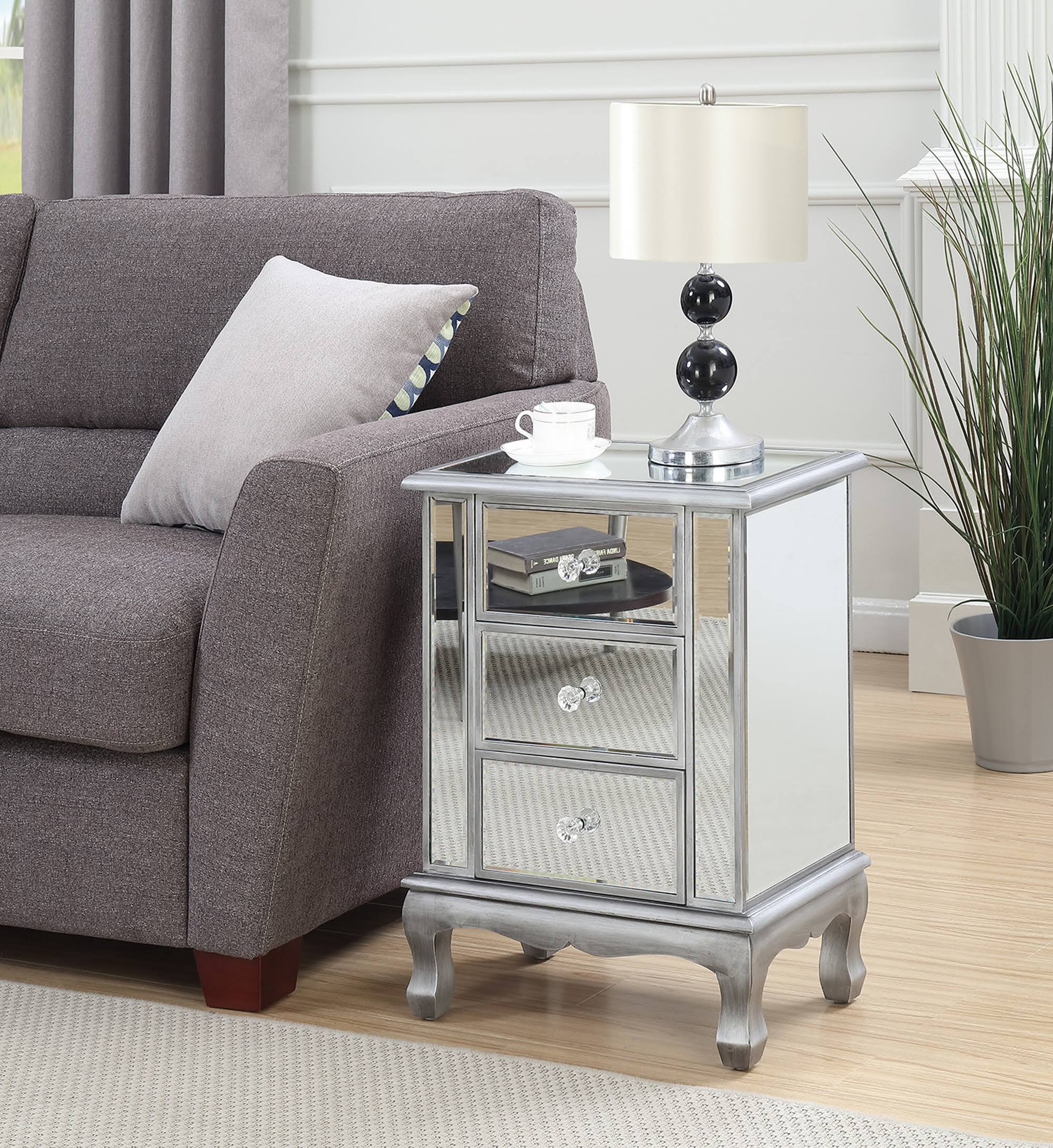 Convenience Concepts Gold Coast Vineyard 3-Drawer Mirrored End Table, Weathered W0KTM50C_SRKDR