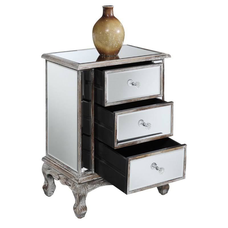 Convenience Concepts Gold Coast Vineyard 3-Drawer Mirrored End Table, Weathered W0KTM50C_SRKDR