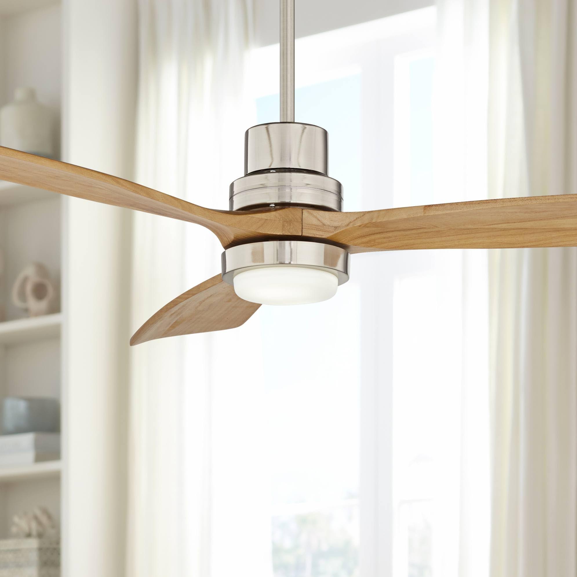 Casa Vieja 52 Delta-Wing Dc Modern 3 Blade Indoor Ceiling Fan With Led Light Remote Brushed Nickel Natural Solid Wood For Living Kitchen HVKCARAB_8LHEL