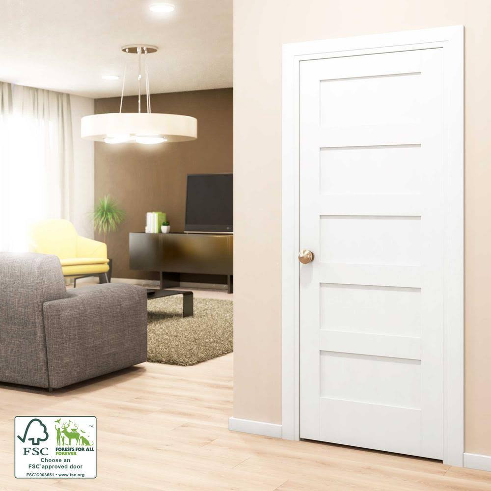 Eightdoors 30 In. X 80 In. X 1-3/8 In. Shaker White Primed 5-Panel Solid Core Wood Interior Slab QBXG06RE_K3HQL