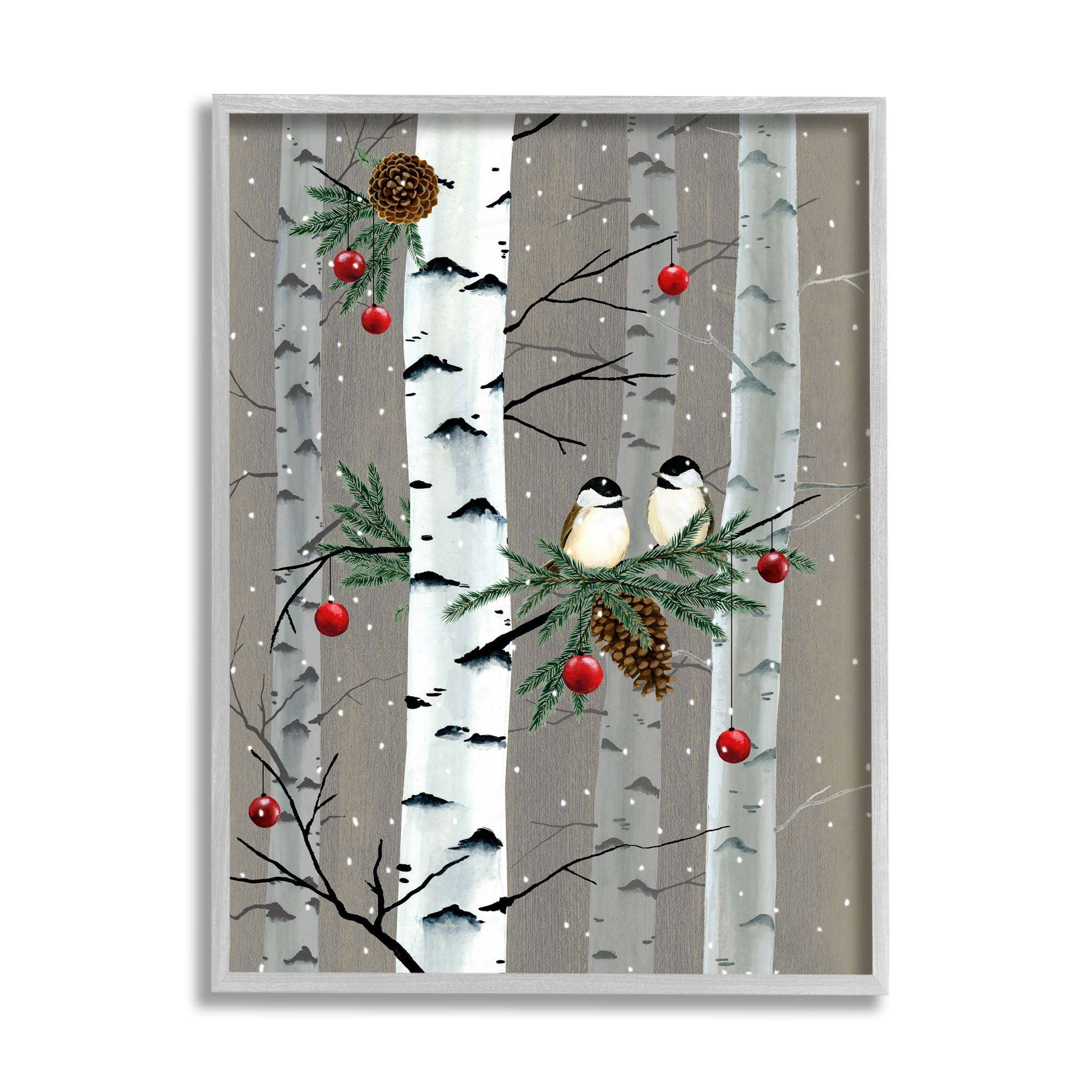 Stupell Indtries Birds And Holiday Ornaments Birch Tree Forest Gray Framed By Grace SIO9ZQVH_CD0GN