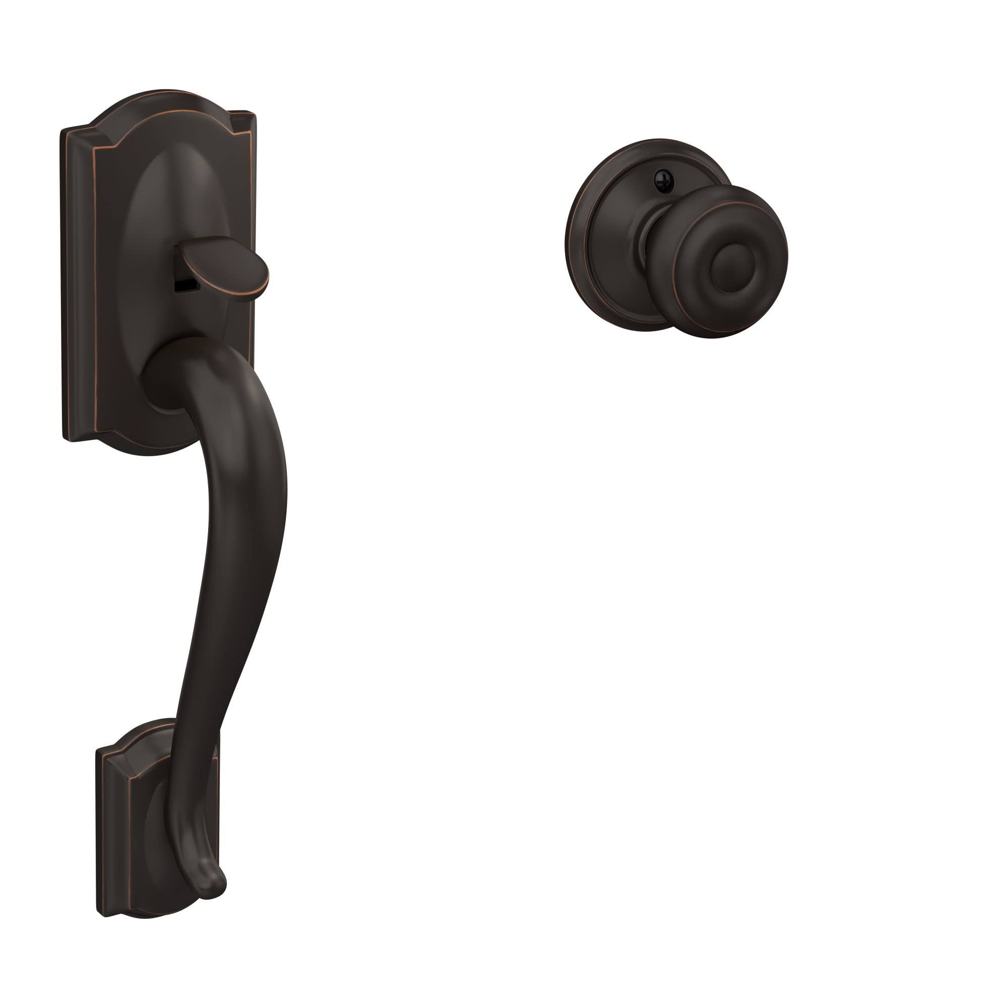 Schlage Fe285 Cam Geo 716 Camelot Front Entry Handle With Georgian Interior Knob Aged IZ1ODQOW_L0NFU