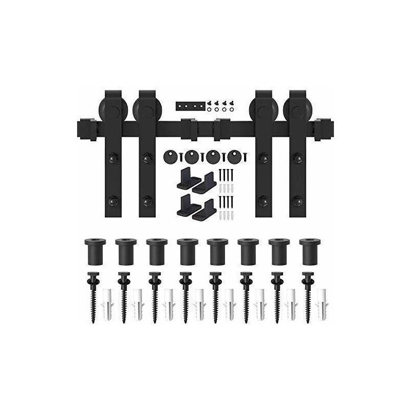 Winsoon Sliding Barn Wood Door Hardware Cabinet Closet Kit Antique Style For Double Doors Black Surface (10ft /120 2 Doors Track Kit) 2WT3PDAK_QZSHP