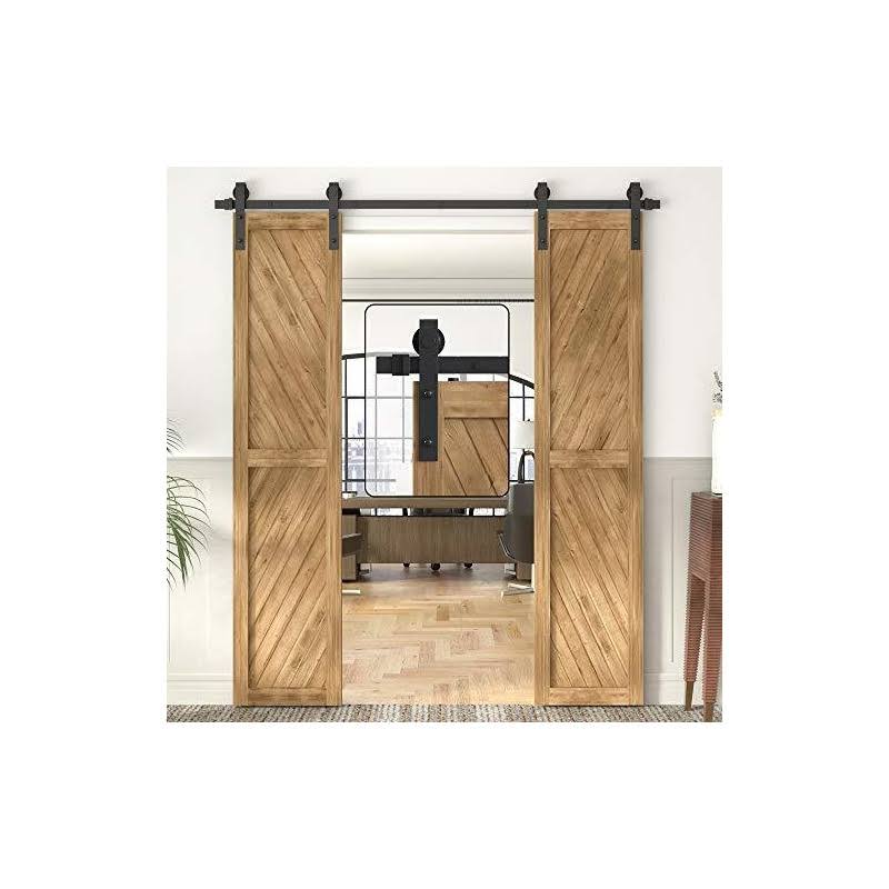 Winsoon Sliding Barn Wood Door Hardware Cabinet Closet Kit Antique Style For Double Doors Black Surface (10ft /120 2 Doors Track Kit) 2WT3PDAK_QZSHP