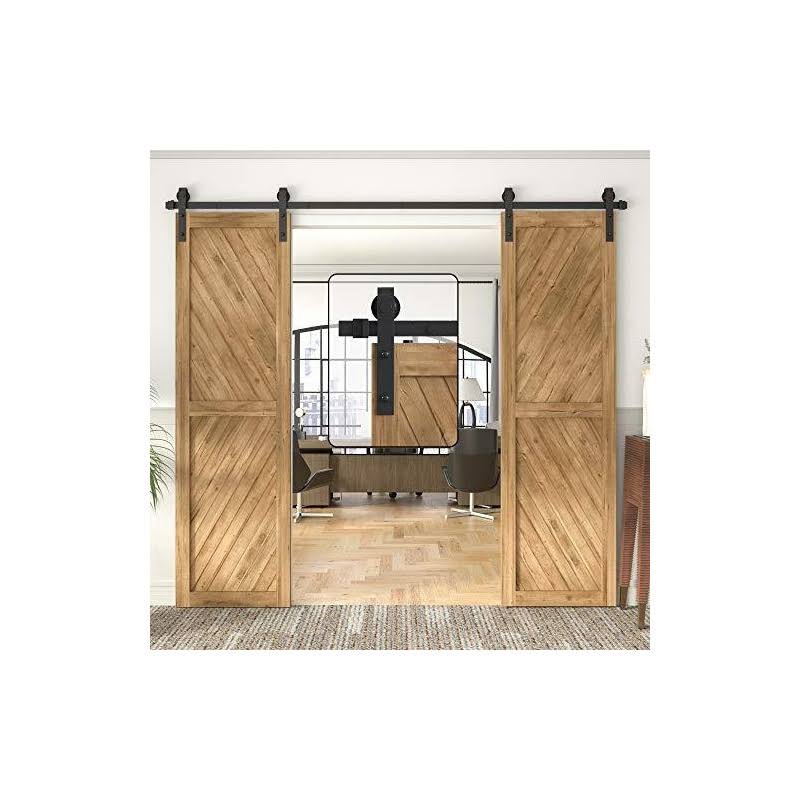 Winsoon Sliding Barn Wood Door Hardware Cabinet Closet Kit Antique Style For Double Doors Black Surface (10ft /120 2 Doors Track Kit) 2WT3PDAK_QZSHP