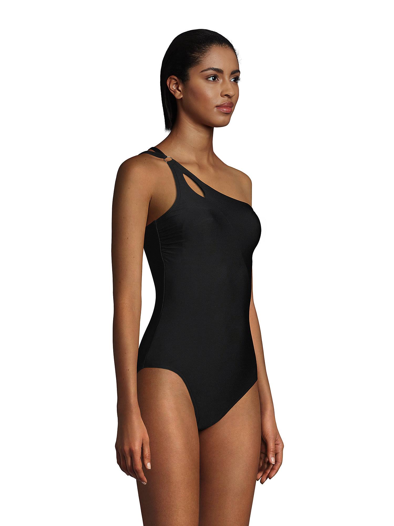 Lands' End Women's Long Chlorine Resistant Tummy Control One Shoulder One Piece Swimsuit Adjustable Strap, Size: Long Torso 18, ESLRGFI7_SGIPB